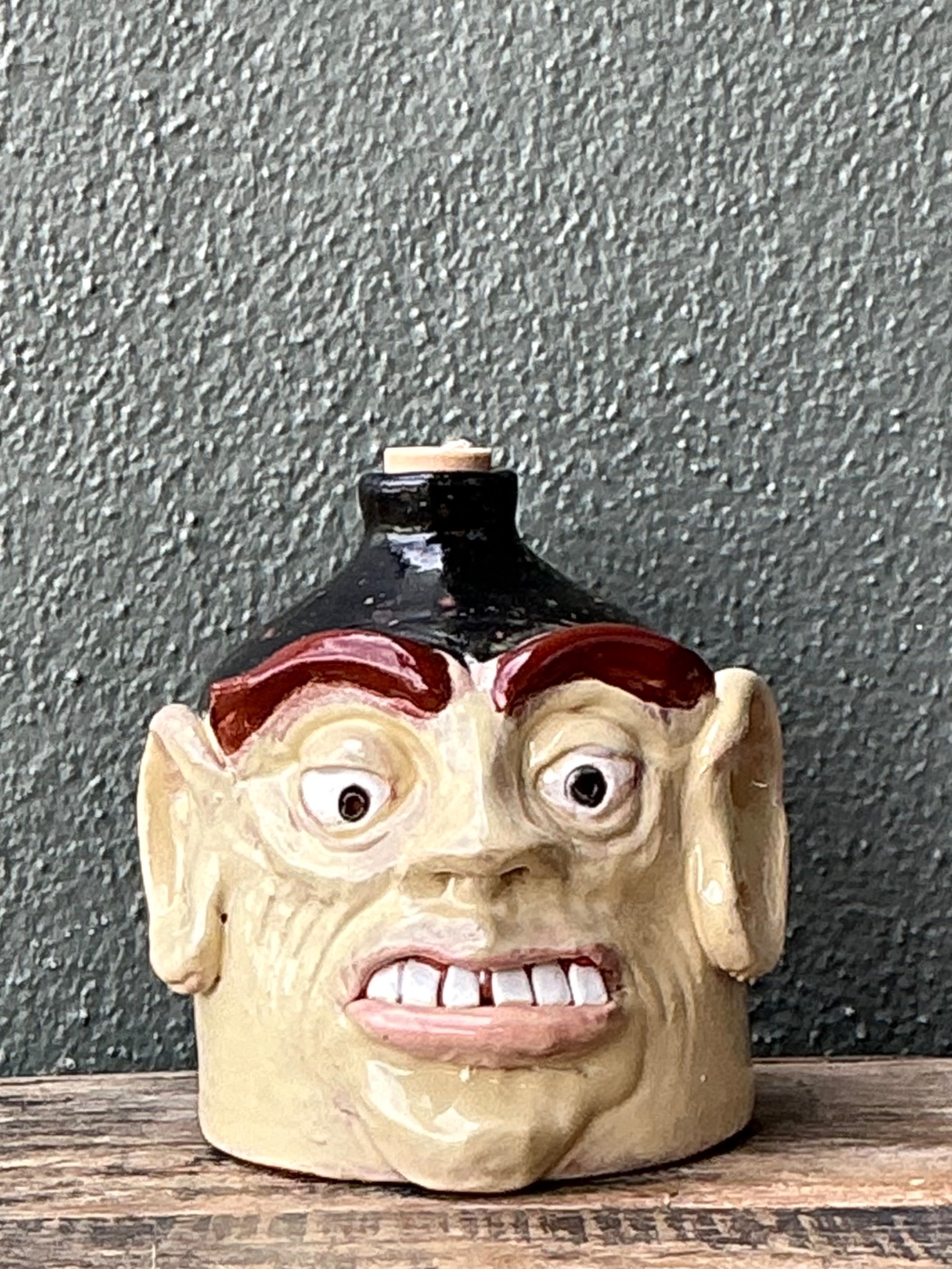 Vintage Handcrafted Ceramic Face Jug - Side view