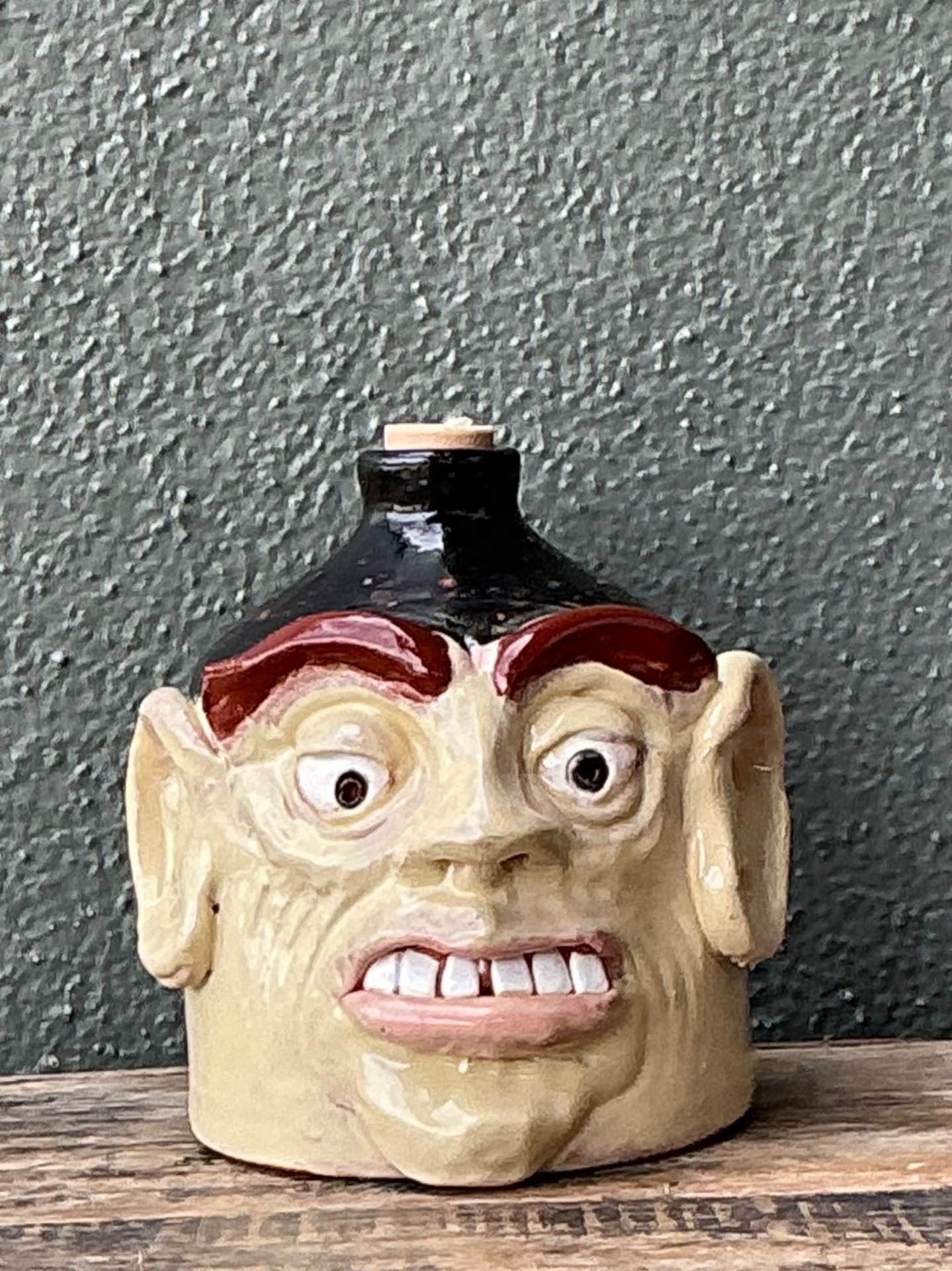 Vintage Handcrafted Ceramic Face Jug - Top view