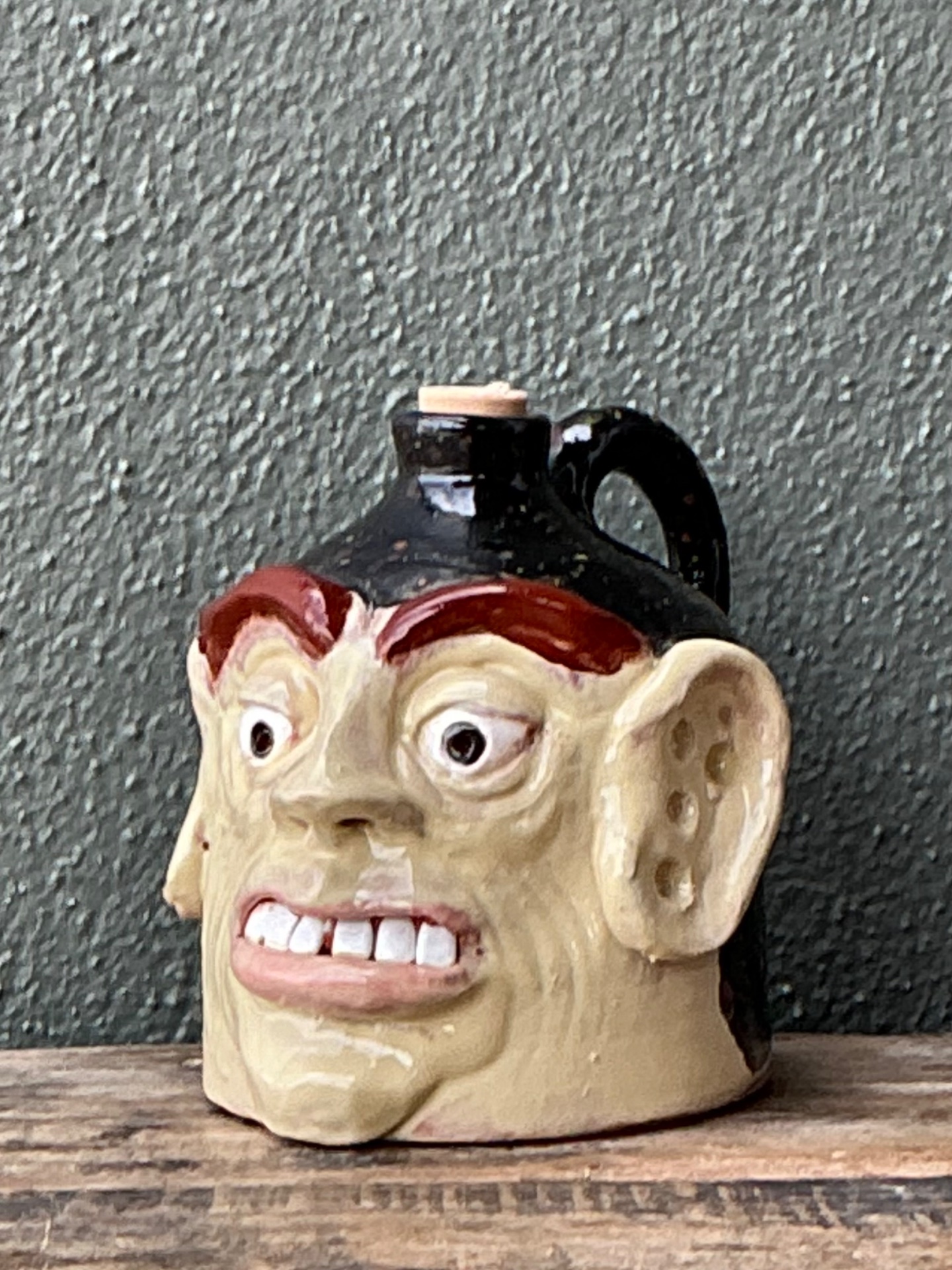 Vintage Handcrafted Ceramic Face Jug - Back view