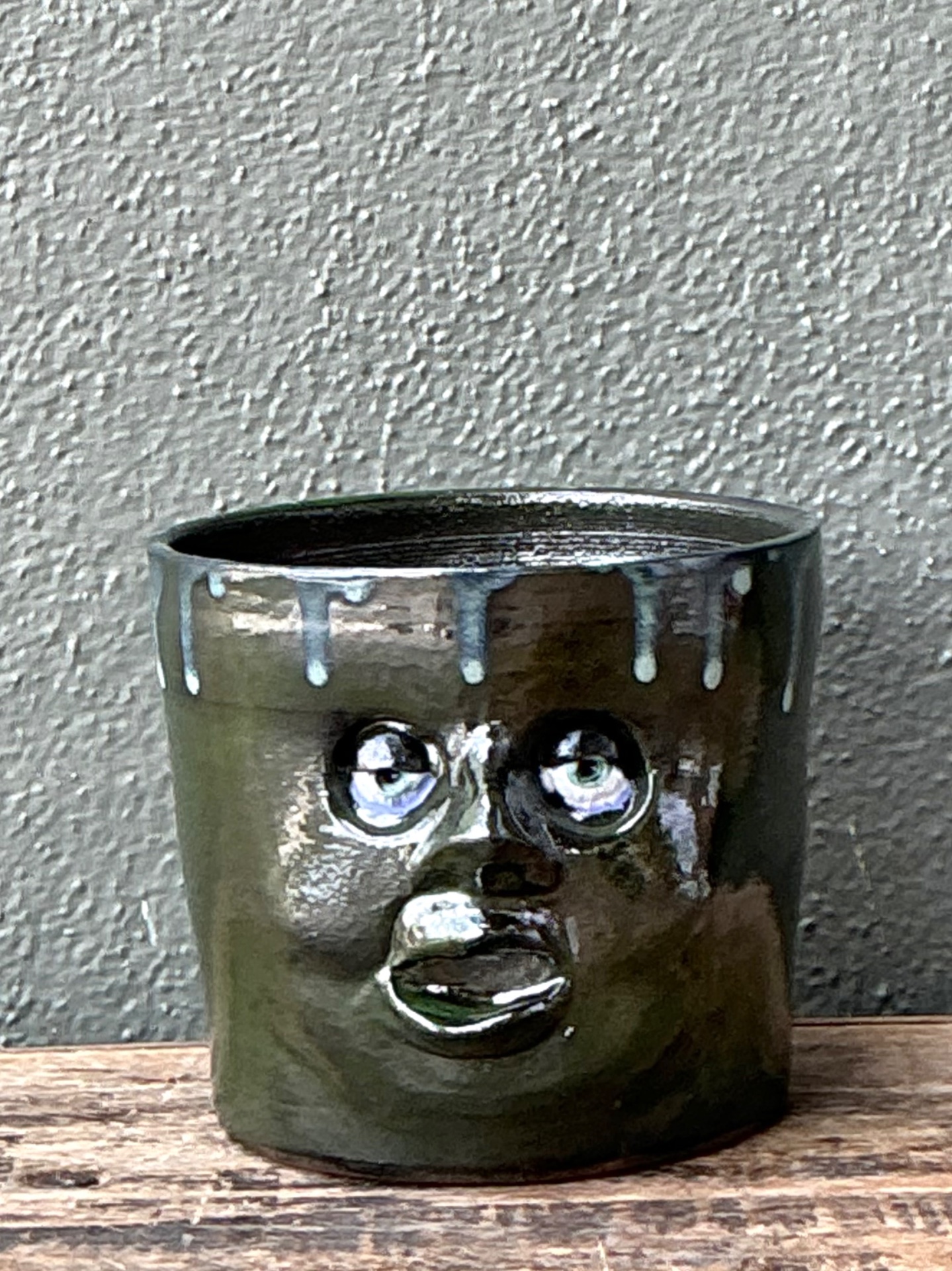 Vintage Handcrafted Ceramic Face Planter - Back view