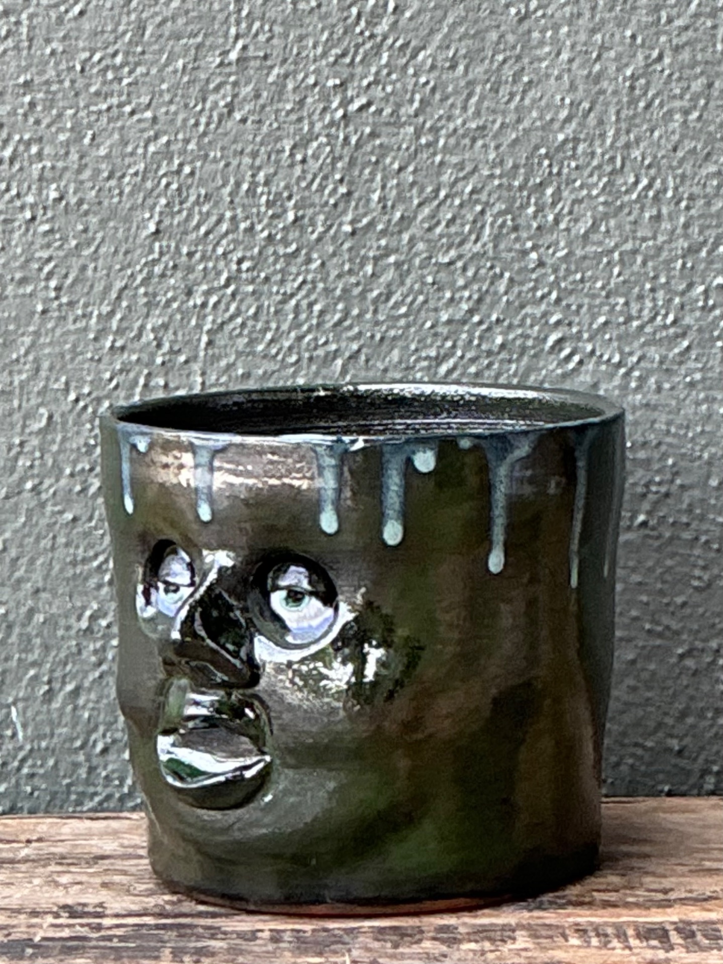 Vintage Handcrafted Ceramic Face Planter - Detail view