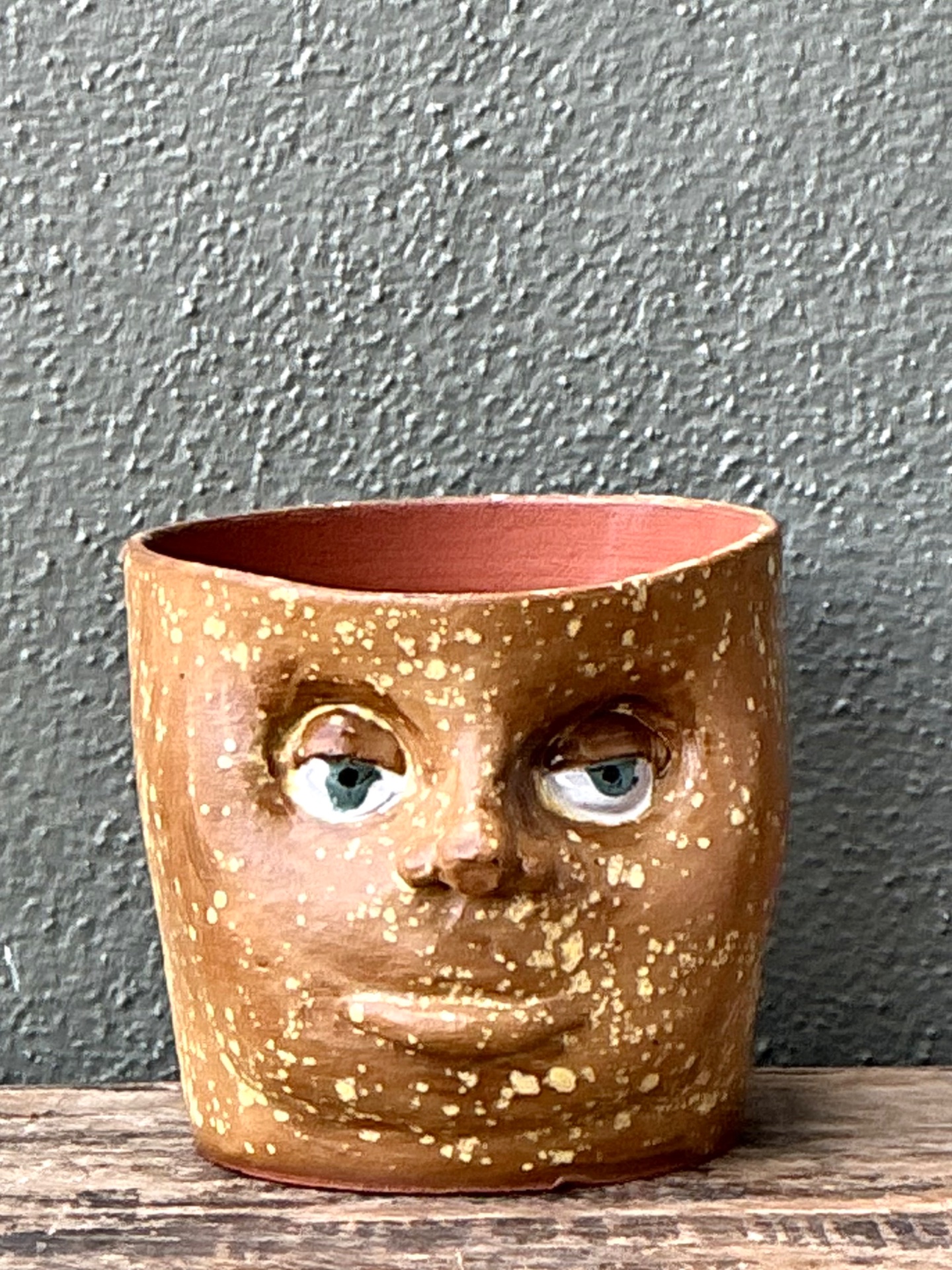 Vintage Handcrafted Ceramic Face Planter - Side view