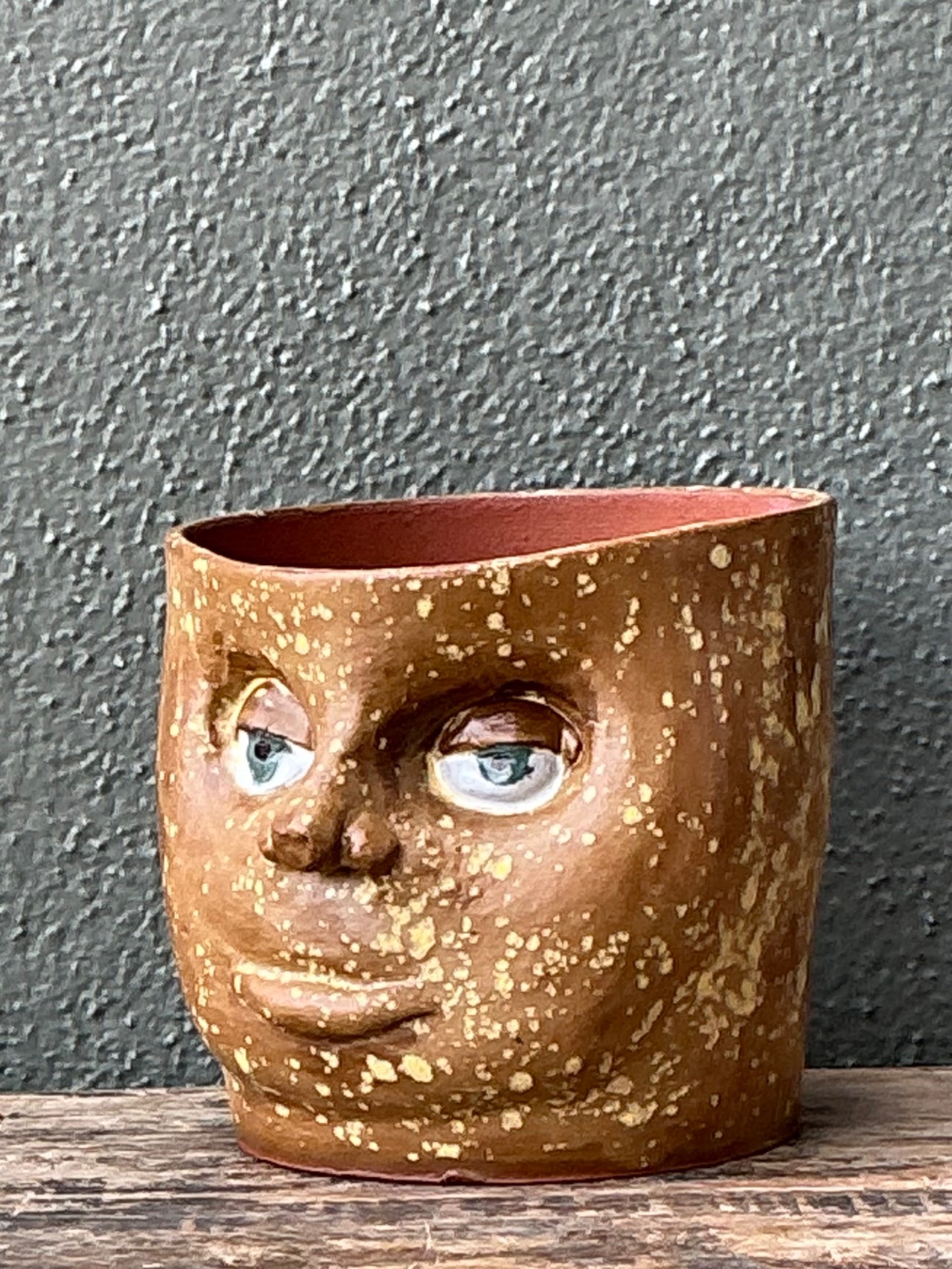 Vintage Handcrafted Ceramic Face Planter - Back view