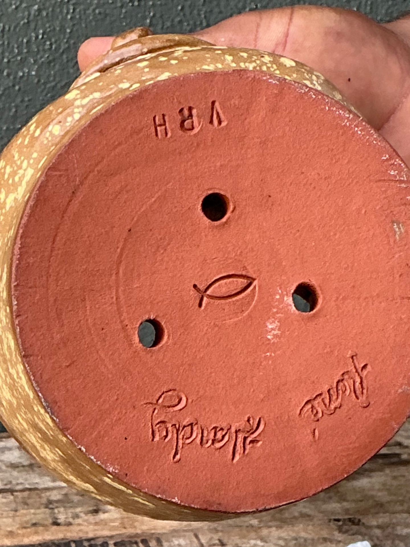 Vintage Handcrafted Ceramic Face Planter - Top view