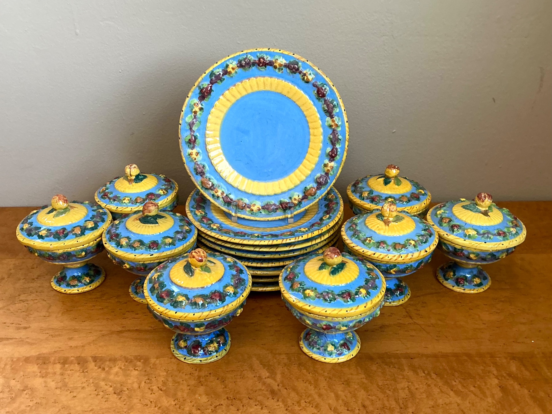 Vintage Italian Ceramic Covered Dishes - Set of 12 - Side view