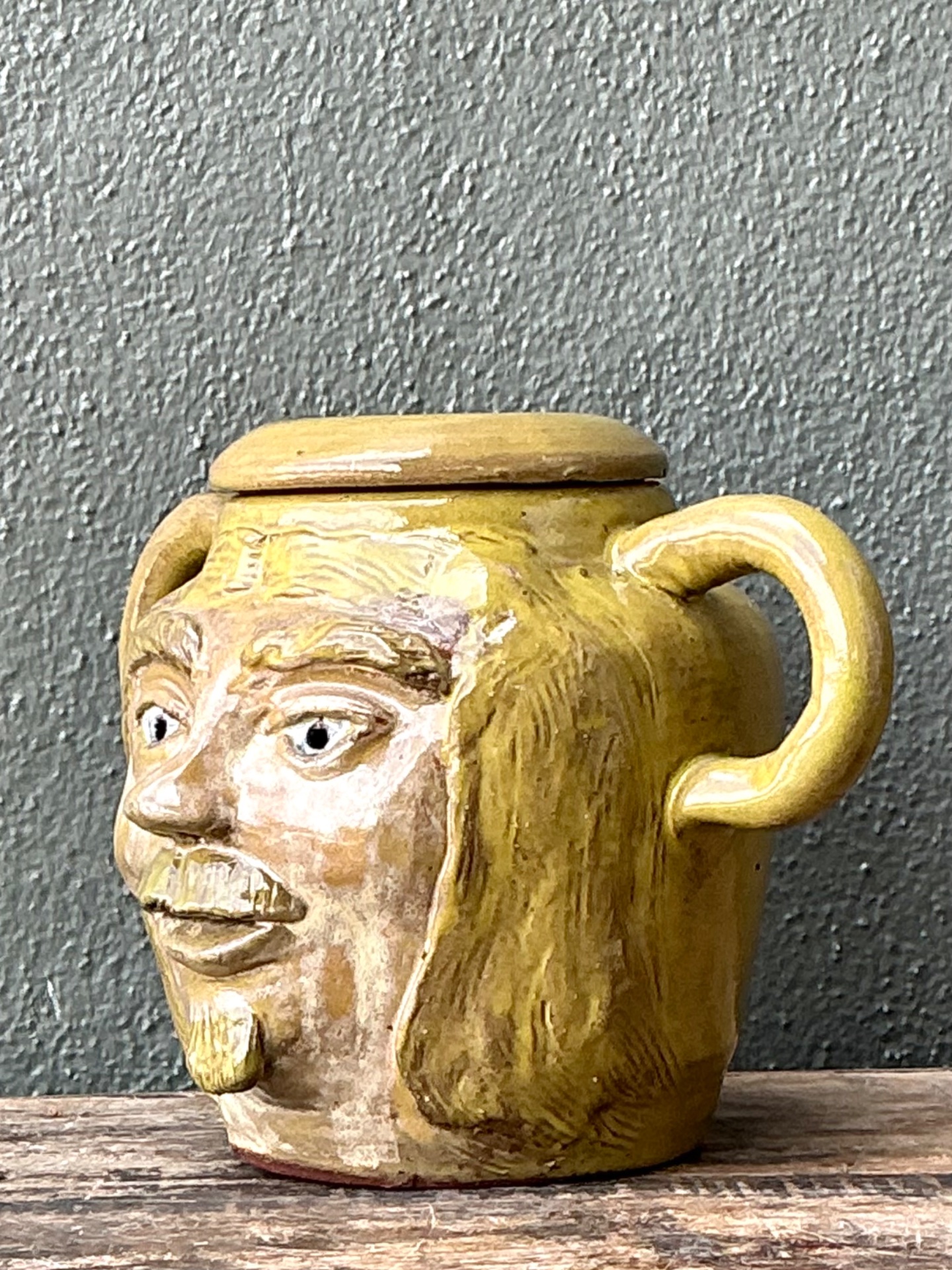 Vintage Face Jug with Lid - Back view