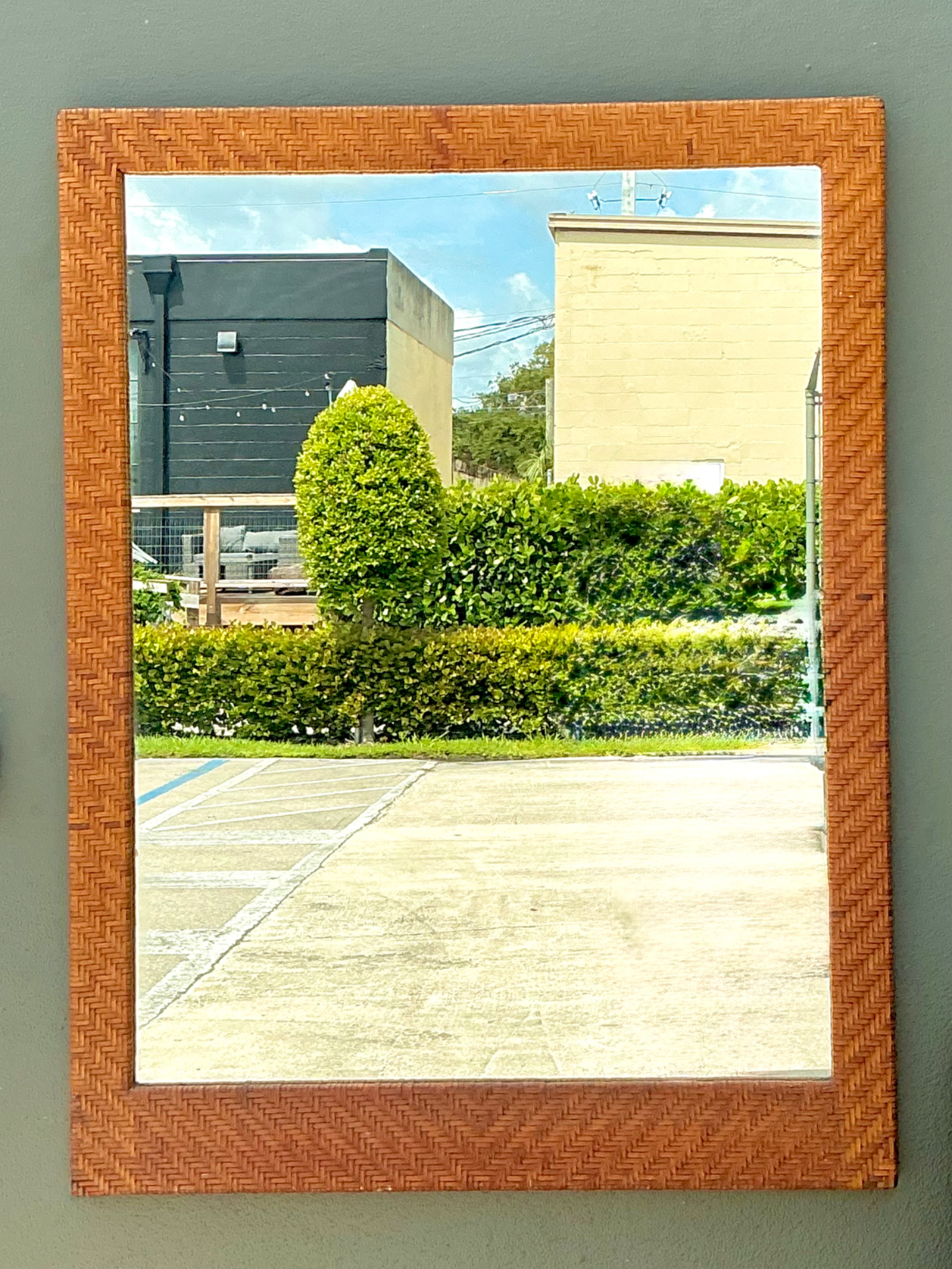 Vintage Woven Leather Rectangular Mirror - Back view