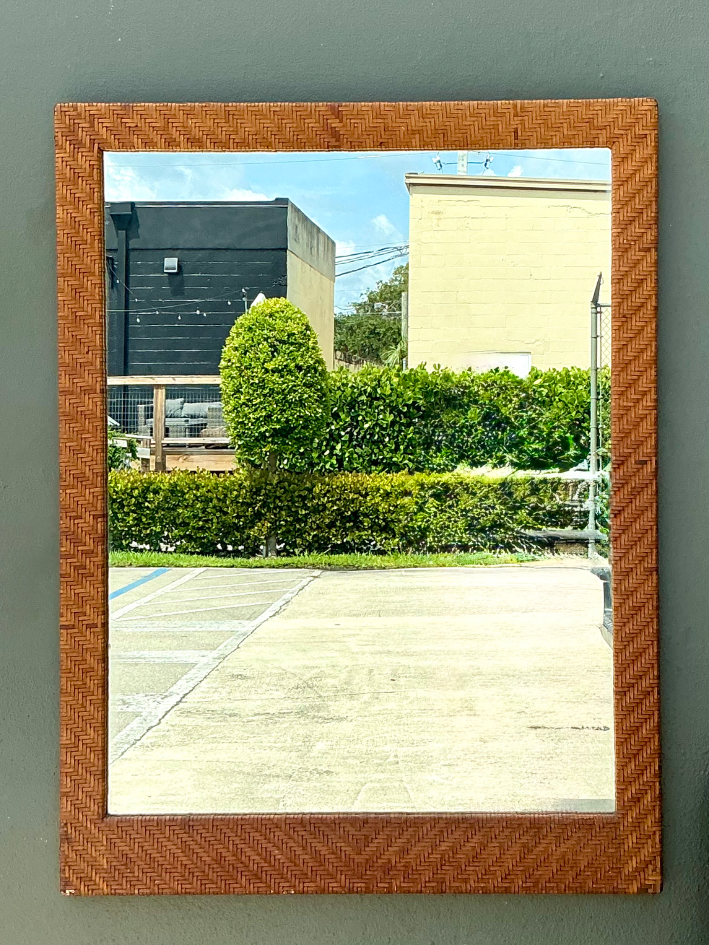 Vintage Woven Leather Rectangular Mirror - Top view