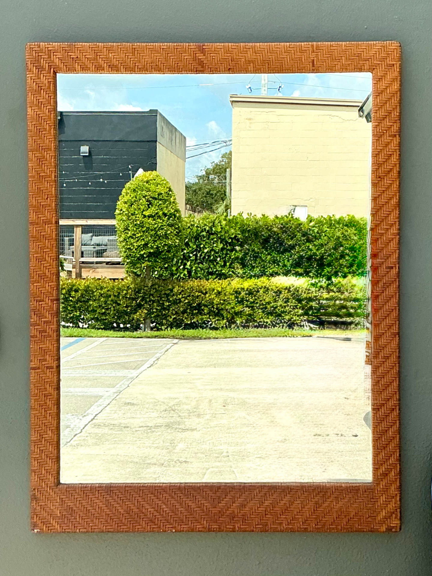 Vintage Woven Leather Rectangular Mirror - Detail view