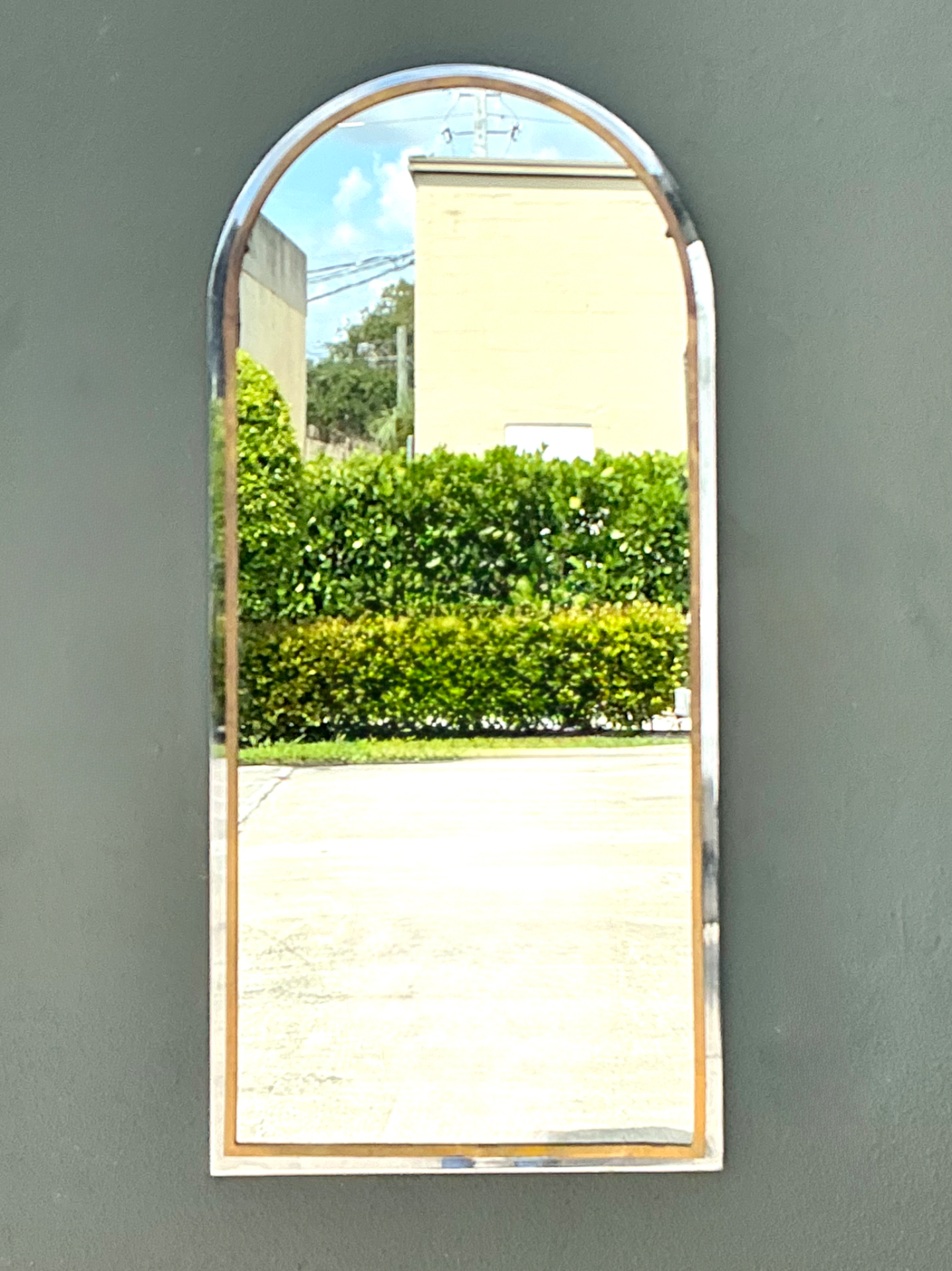 Vintage Arched Metal Mirror After Pace - Back view