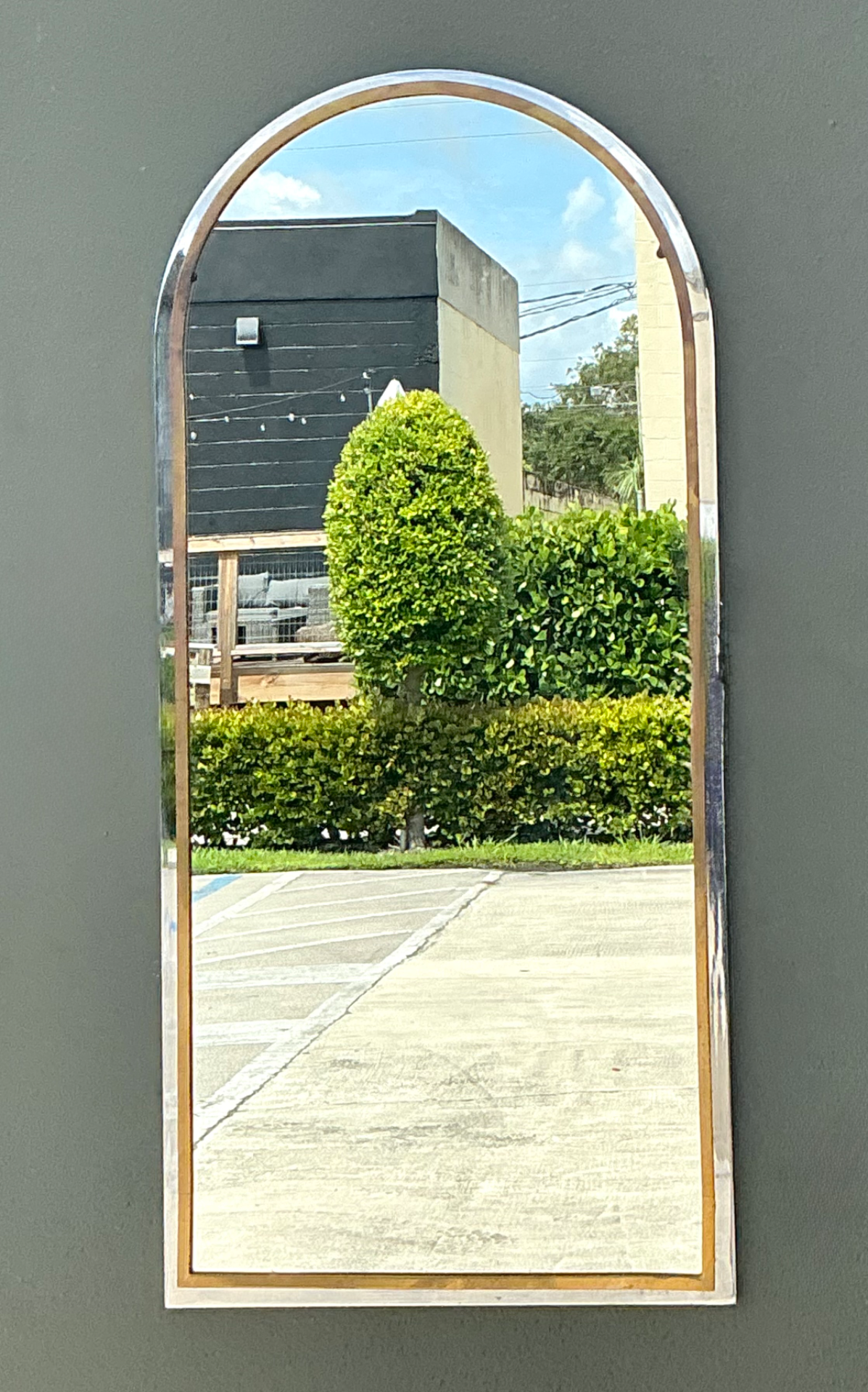 Vintage Arched Metal Mirror After Pace - Detail view