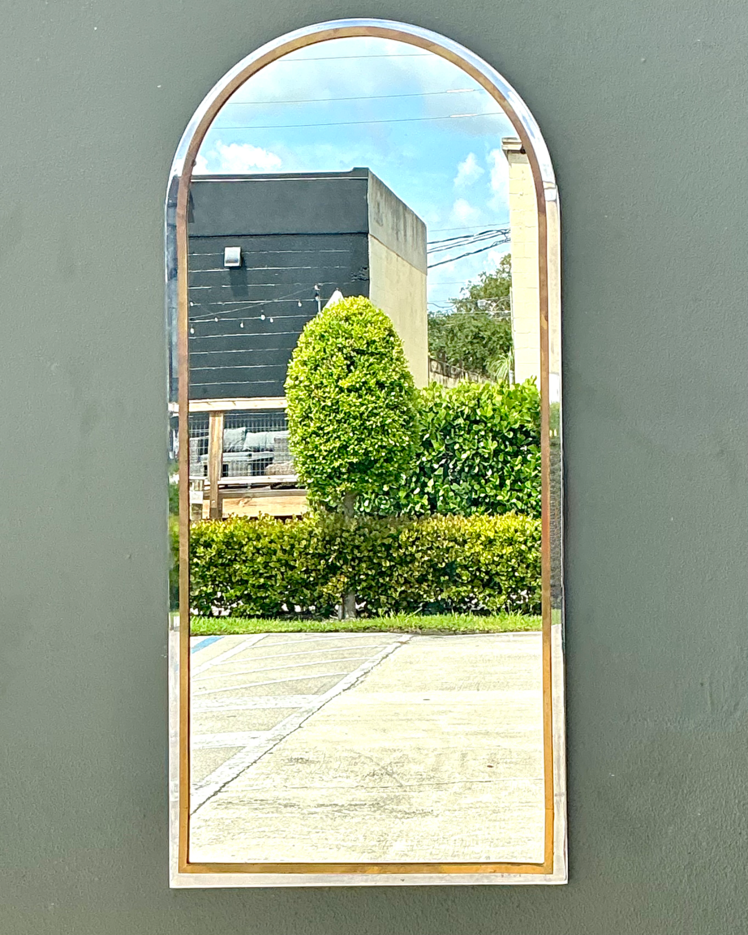 Vintage Arched Metal Mirror After Pace - Top view