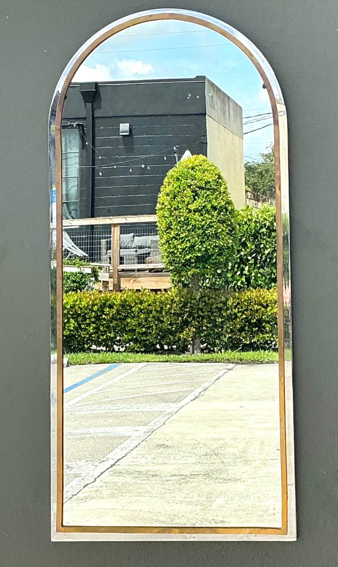 Vintage Arched Metal Mirror After Pace - Side view