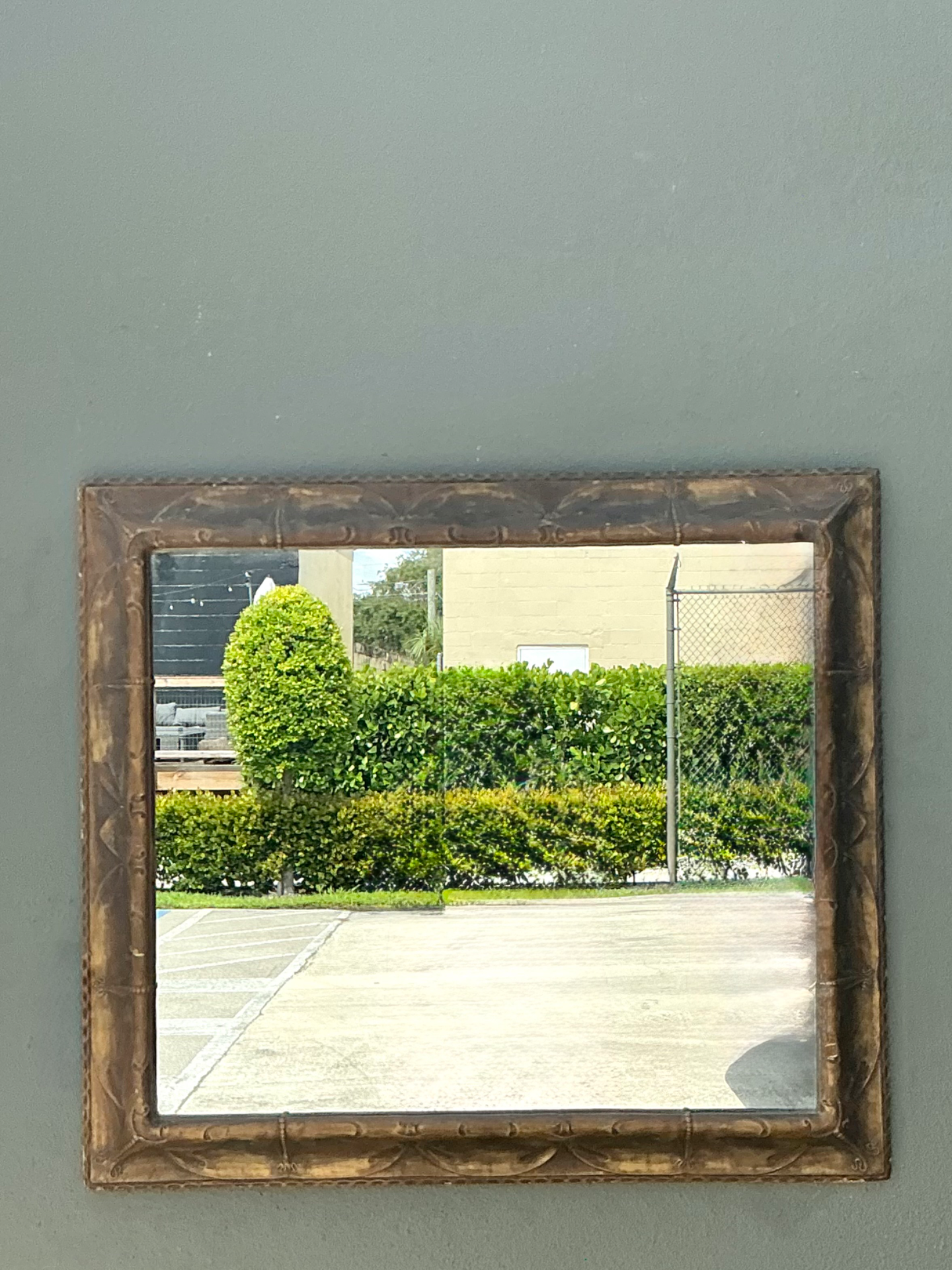 Vintage Art Nouveau Ornate Carved Wood Mirror - Top view