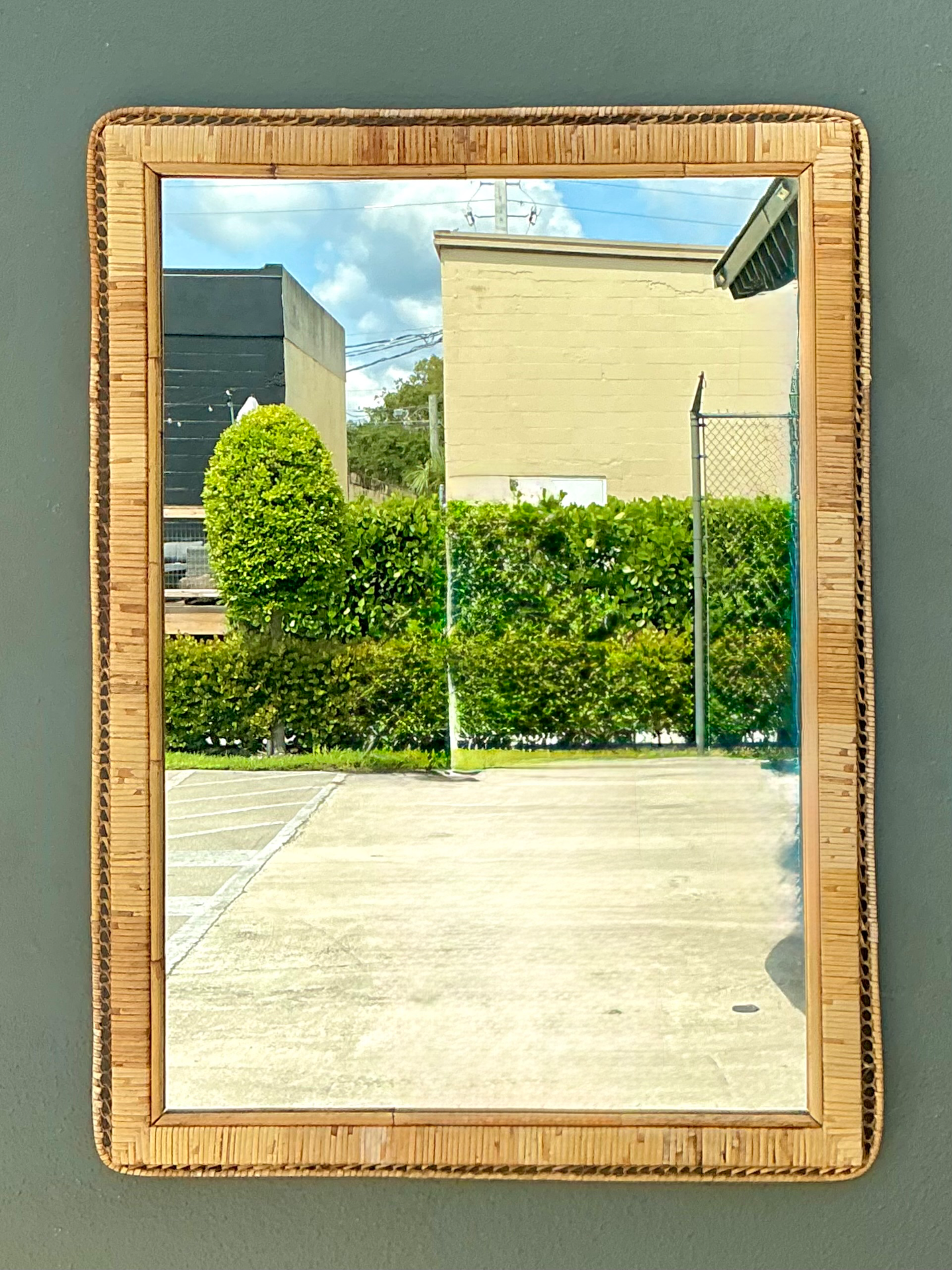 Vintage Woven Rattan Frame Mirror - Top view