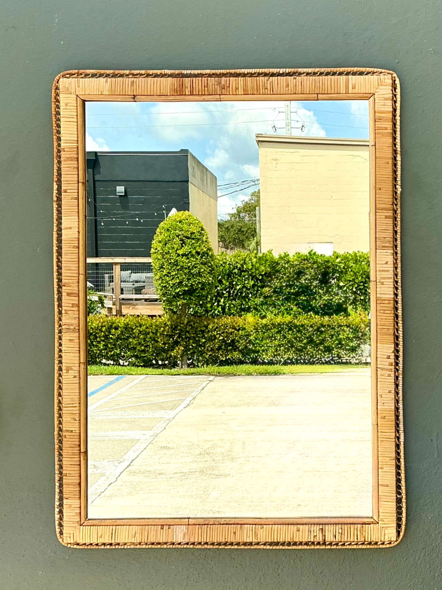 Vintage Woven Rattan Frame Mirror - Side view