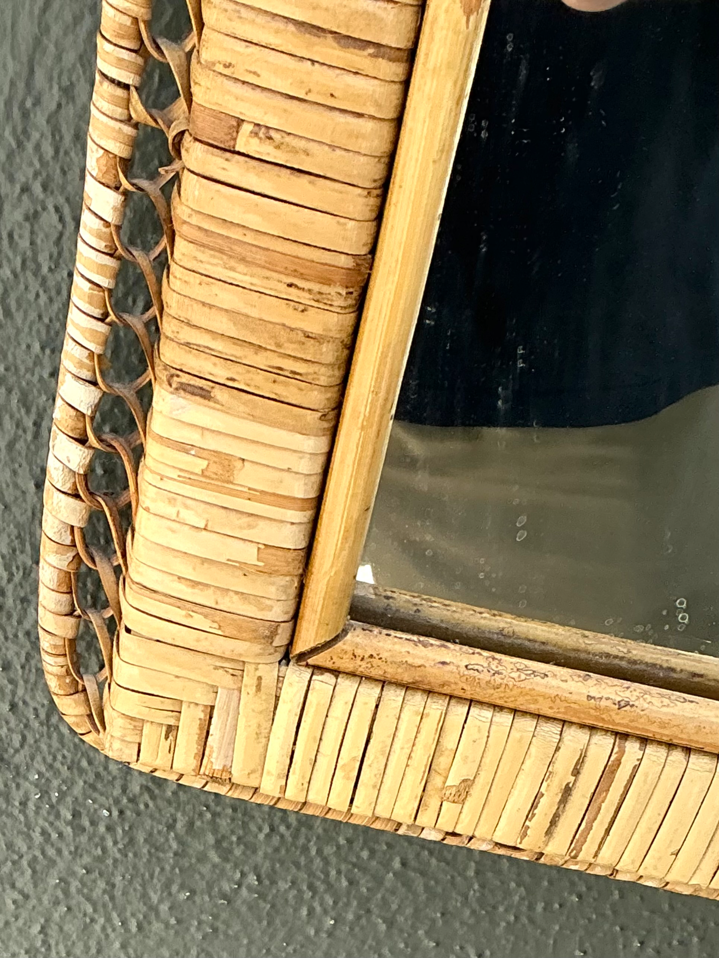 Vintage Woven Rattan Frame Mirror - Back view