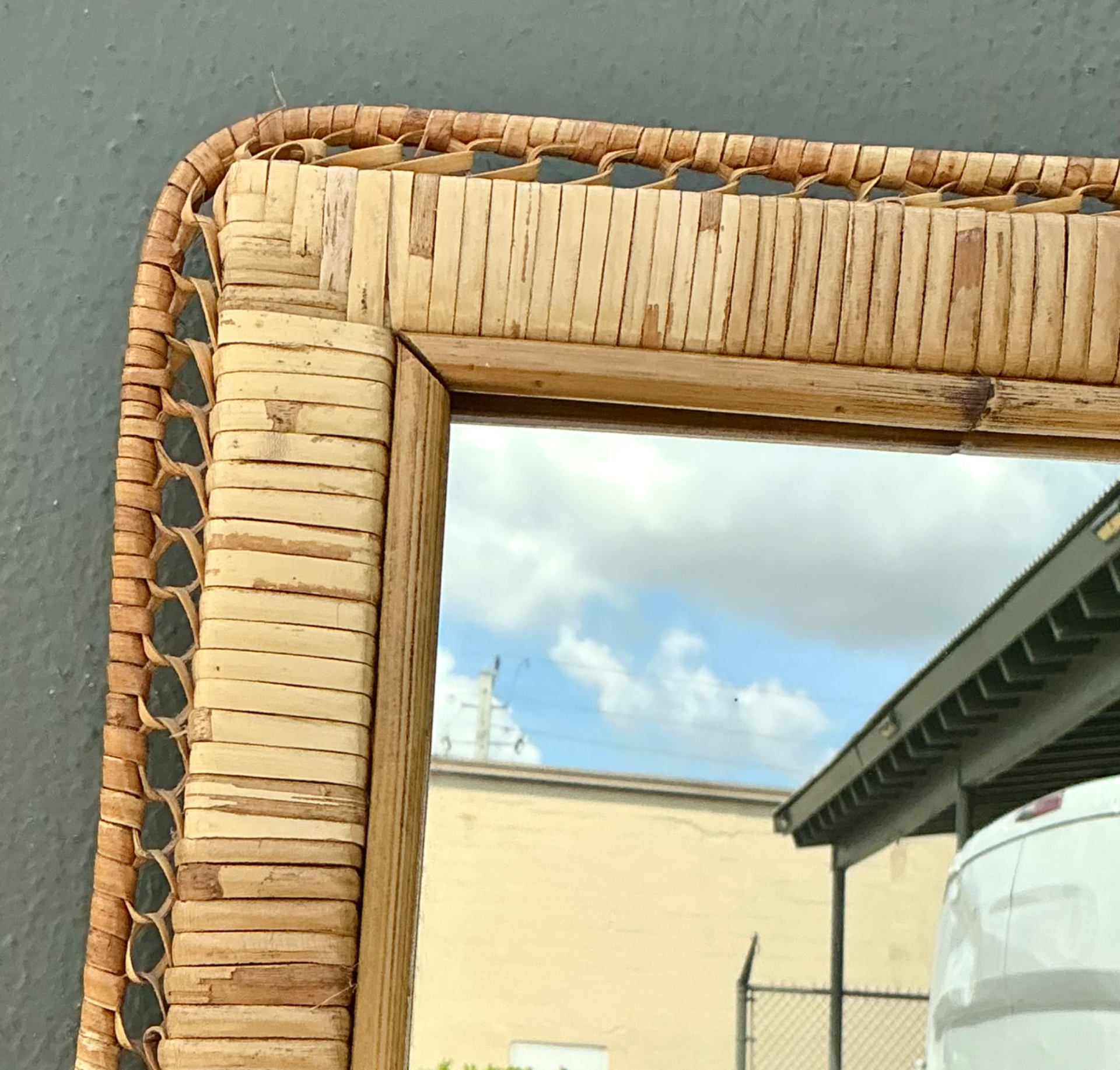 Vintage Woven Rattan Frame Mirror - Detail view