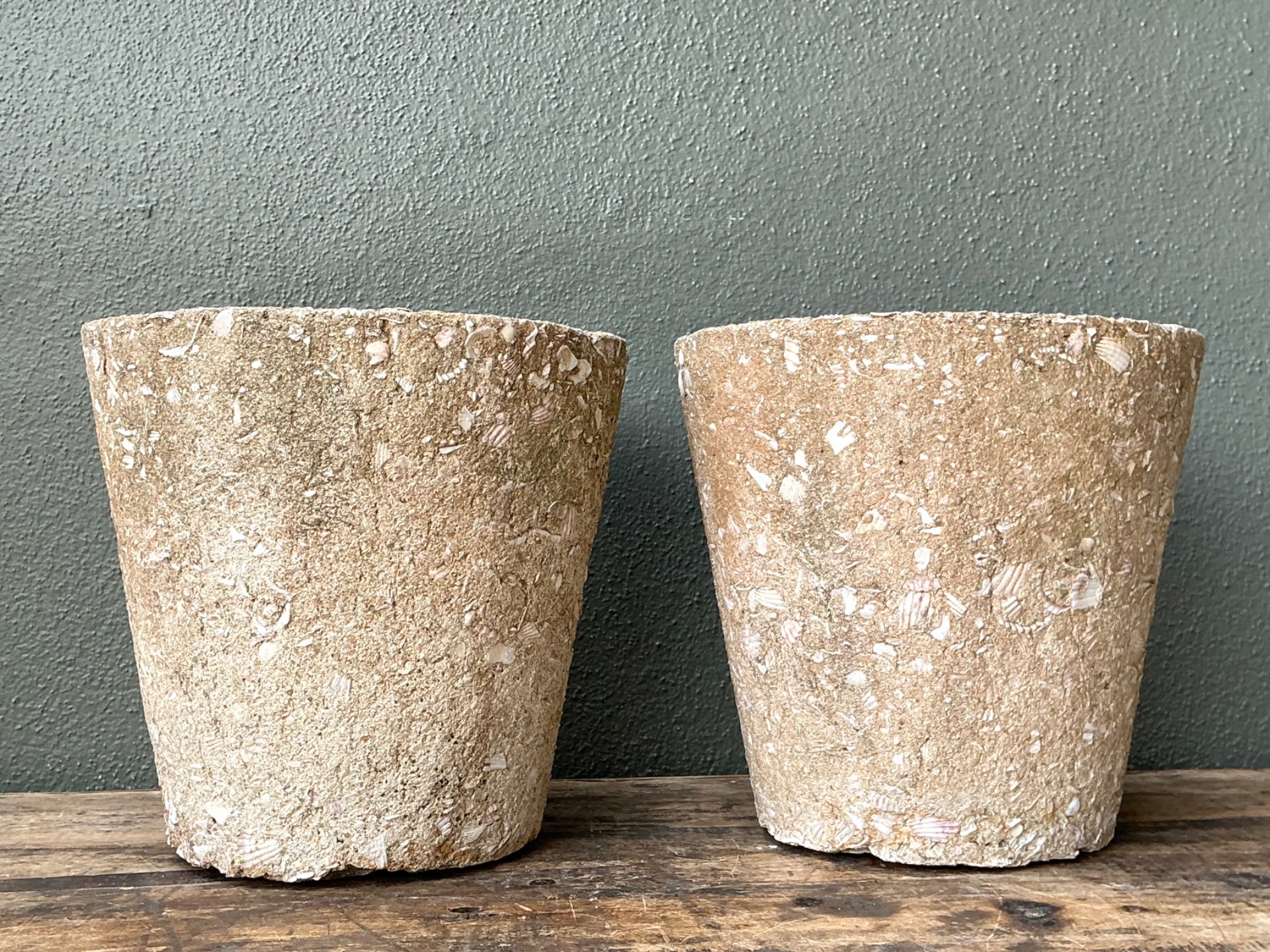 Vintage Shell Aggregate Planters - Pair - Side view