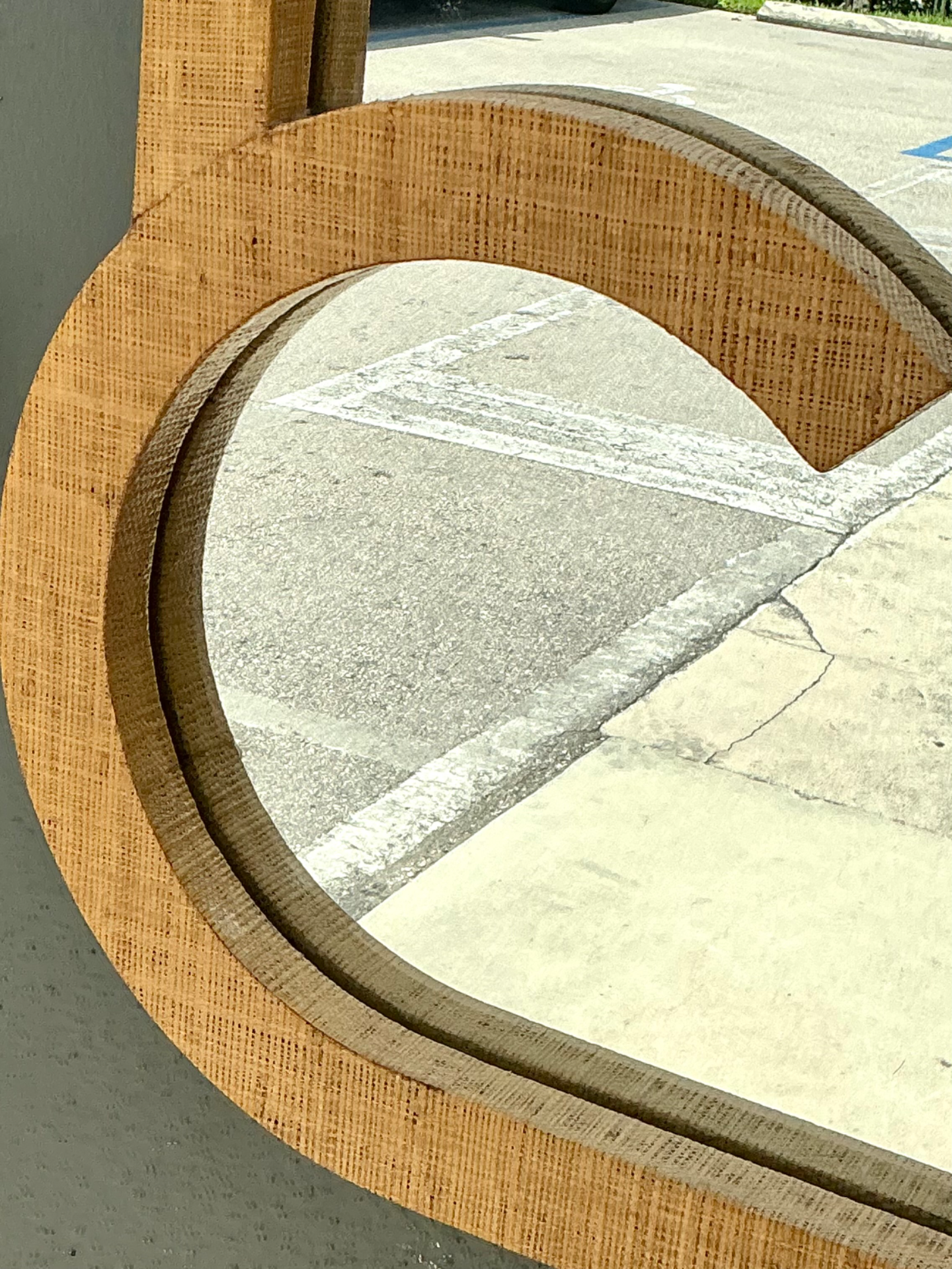 Vintage Grasscloth and Wood Wall Mirror - Back view