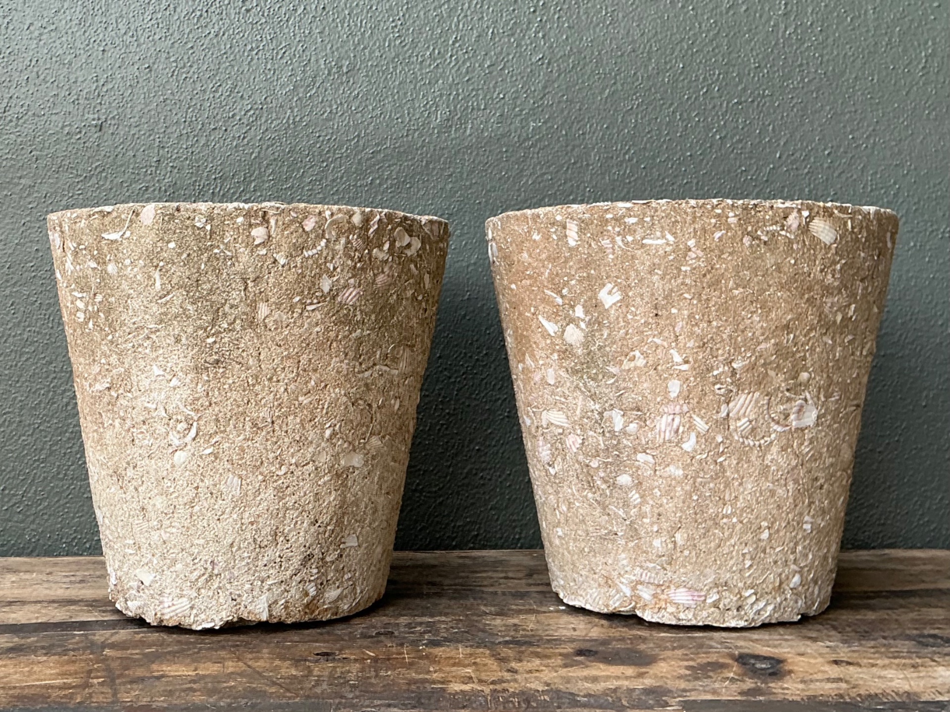 Vintage Shell Aggregate Planters - Pair - Top view