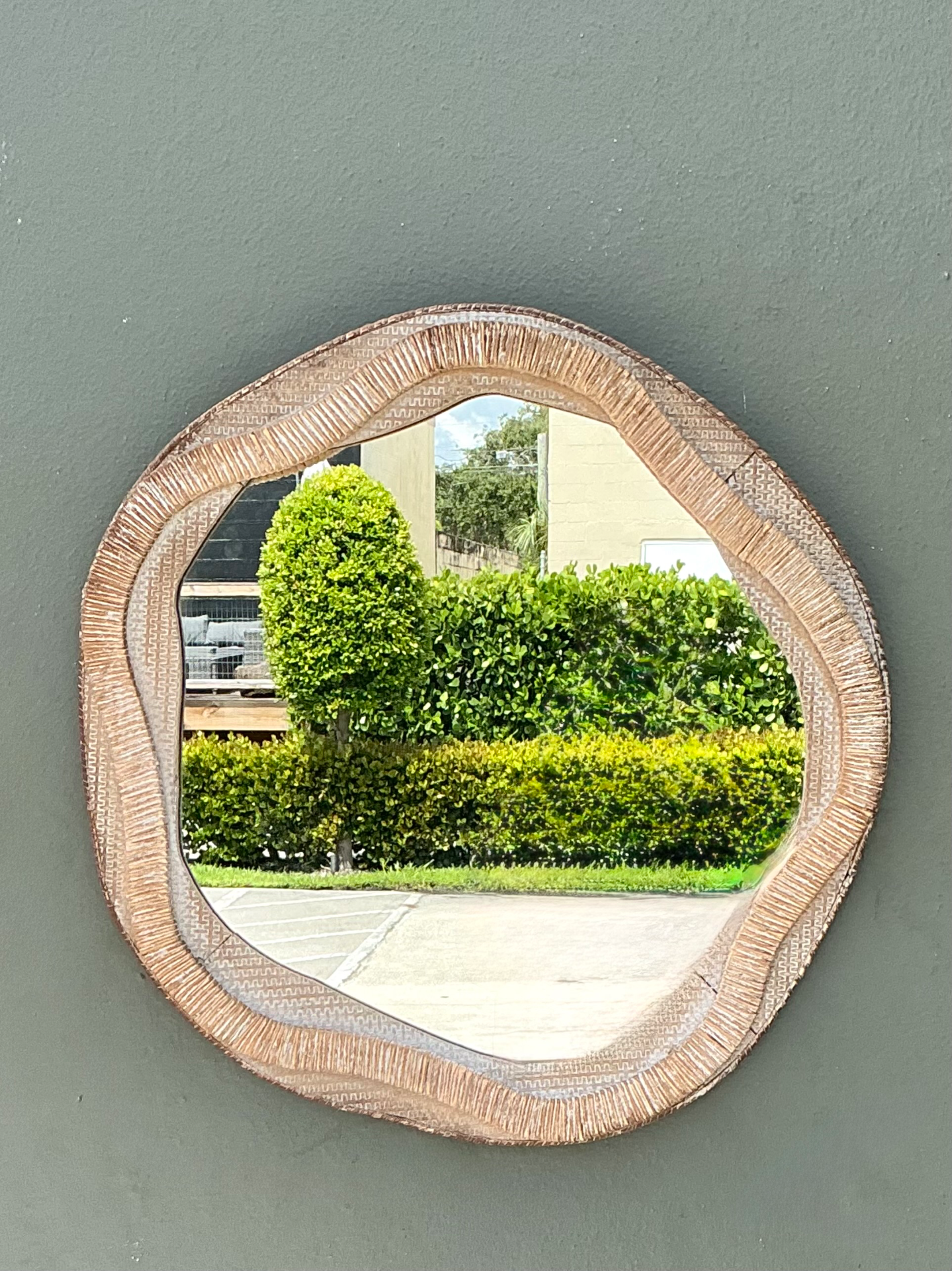 Vintage Textured Woven Rattan Mirror - Back view
