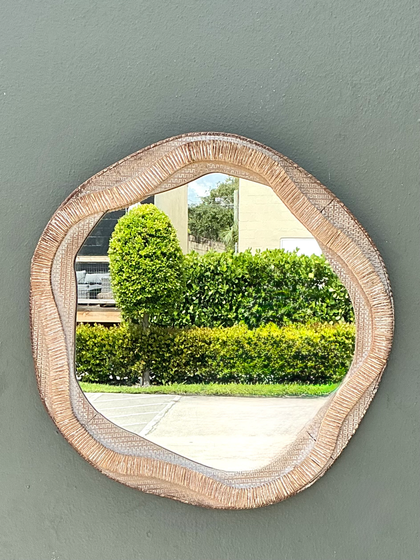 Vintage Textured Woven Rattan Mirror - Top view