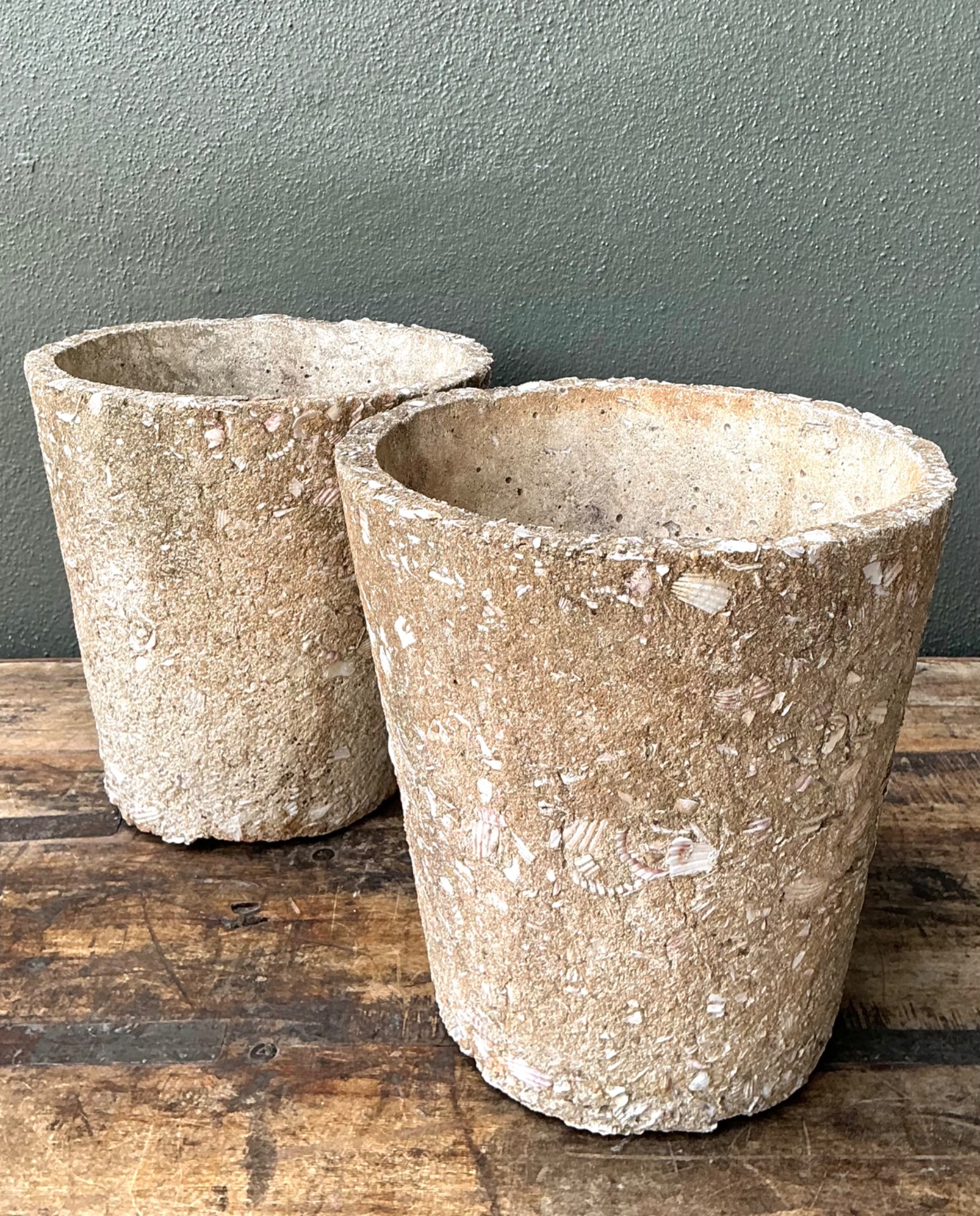 Vintage Shell Aggregate Planters - Pair - Detail view
