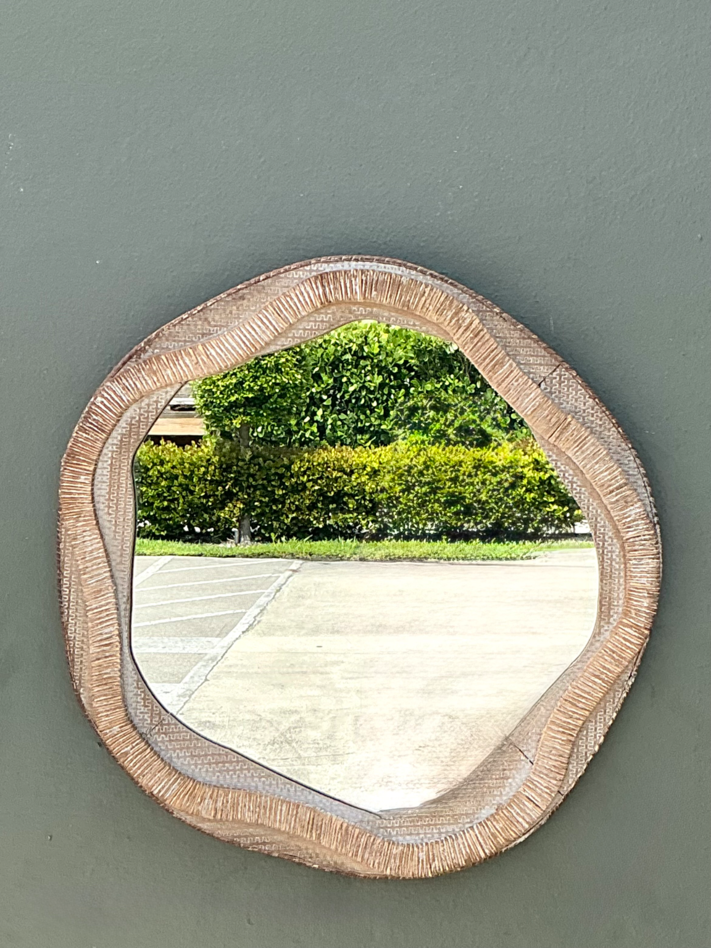 Vintage Textured Woven Rattan Mirror - Detail view