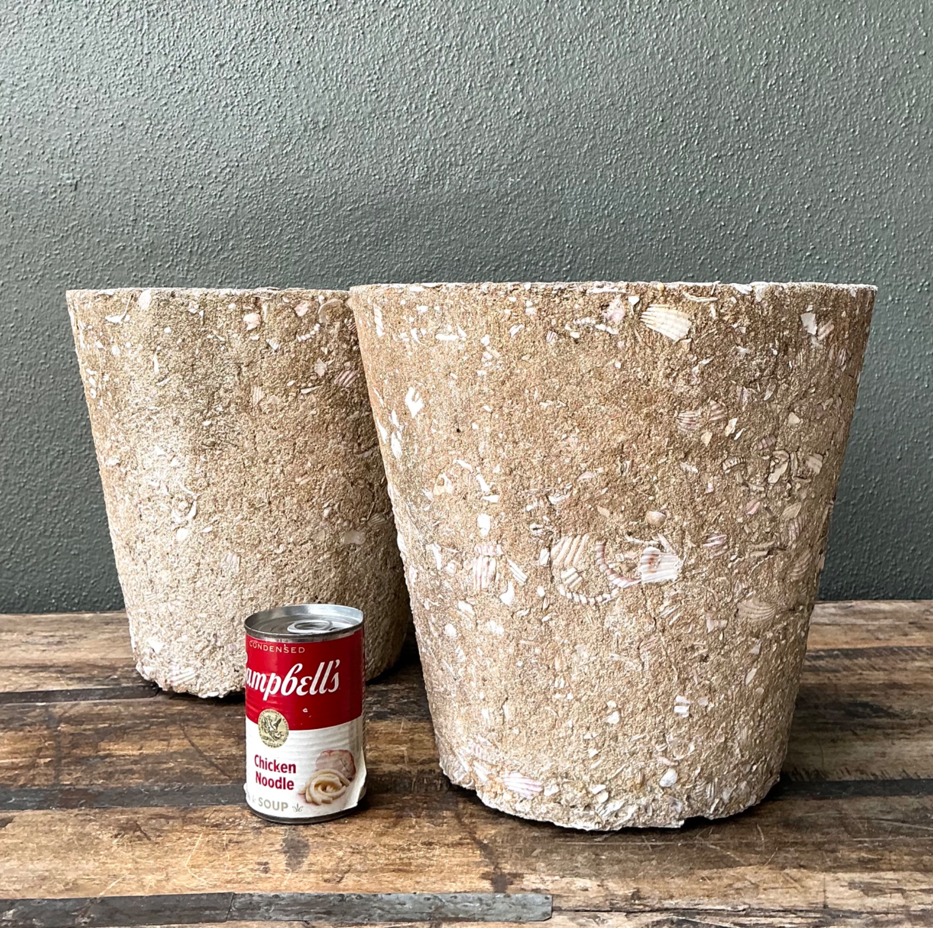 Vintage Shell Aggregate Planters - Pair - Back view