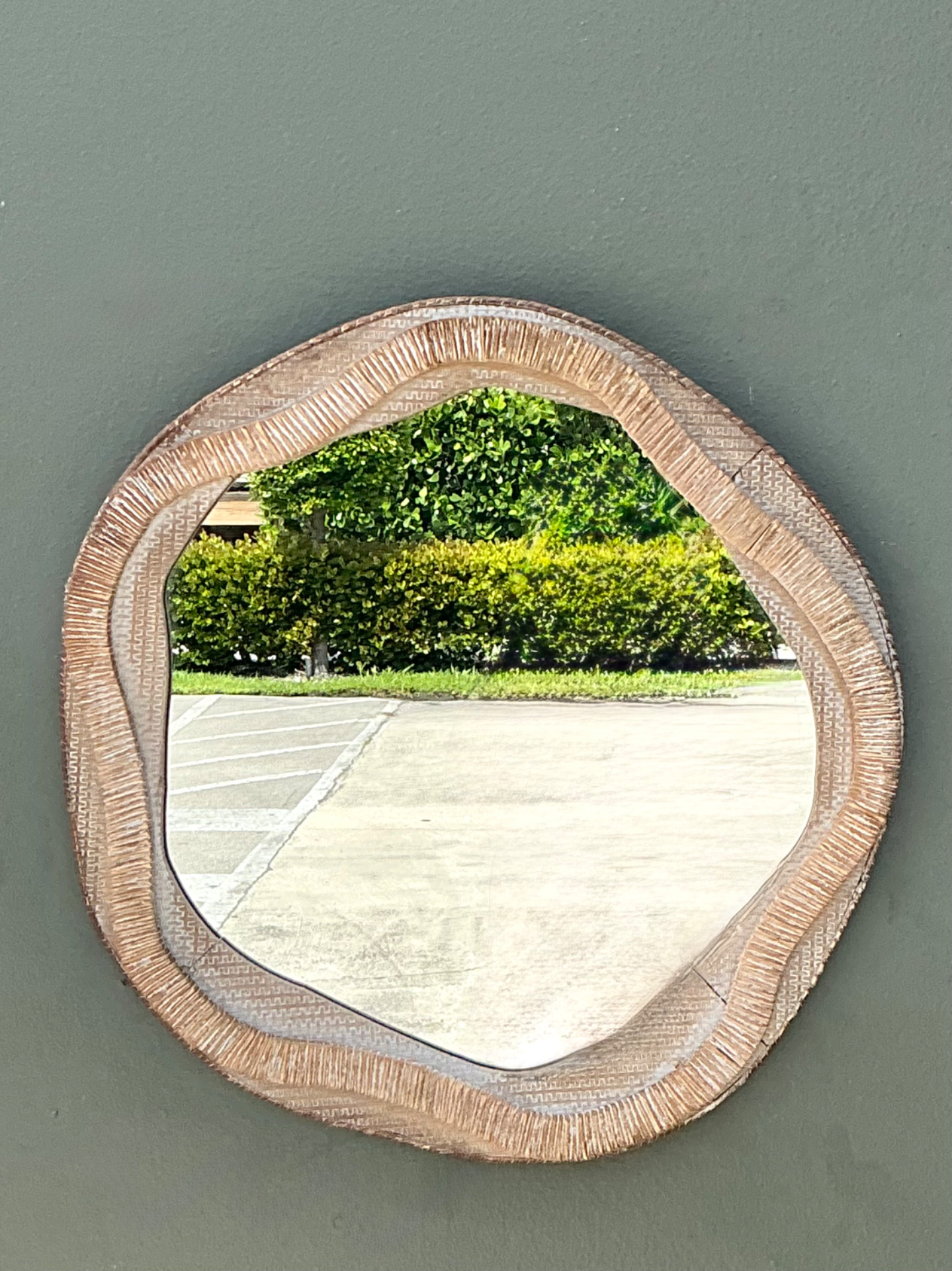 Vintage Textured Woven Rattan Mirror - Side view