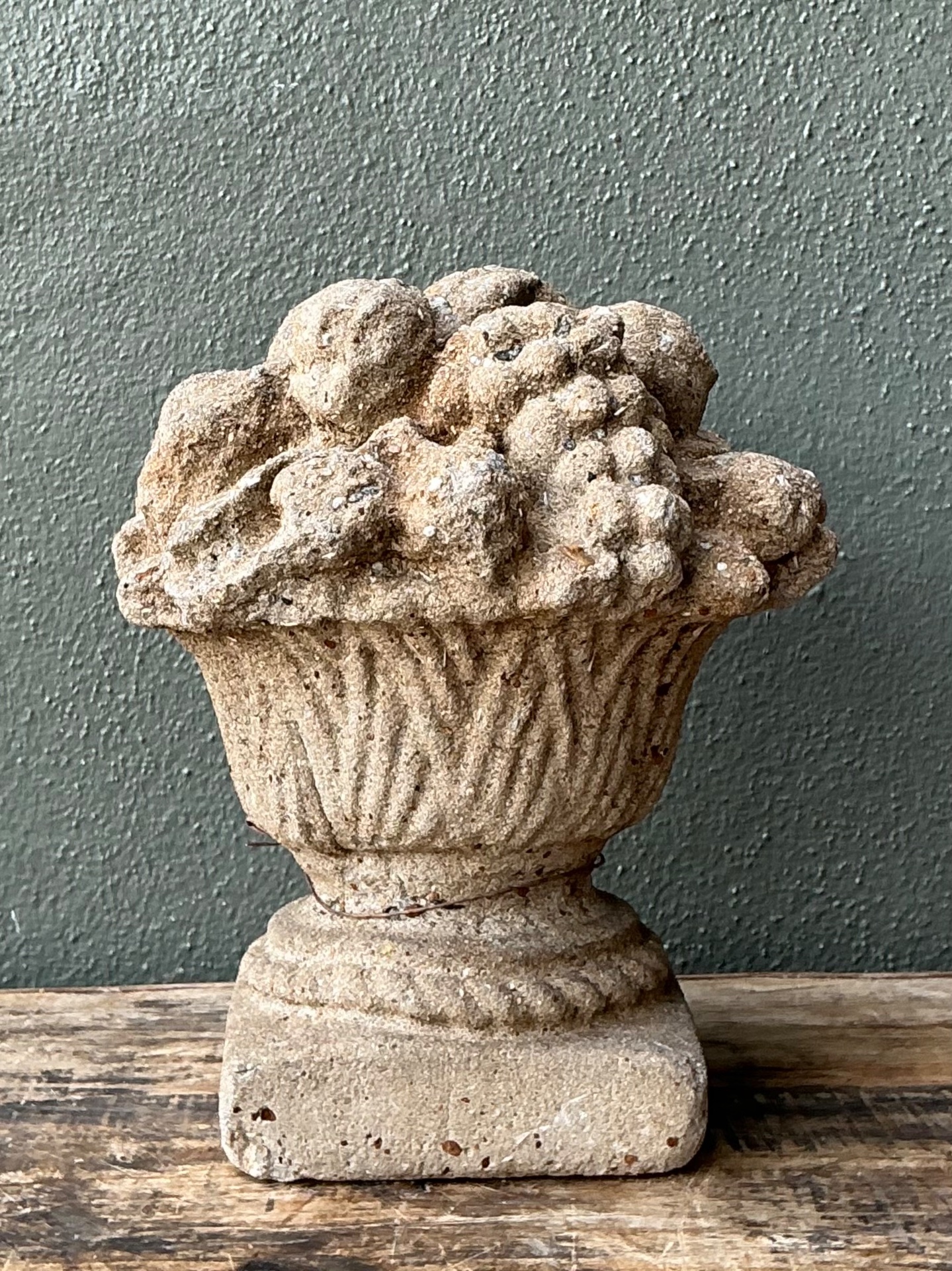 Vintage Concrete Fruit Basket Sculpture - Back view