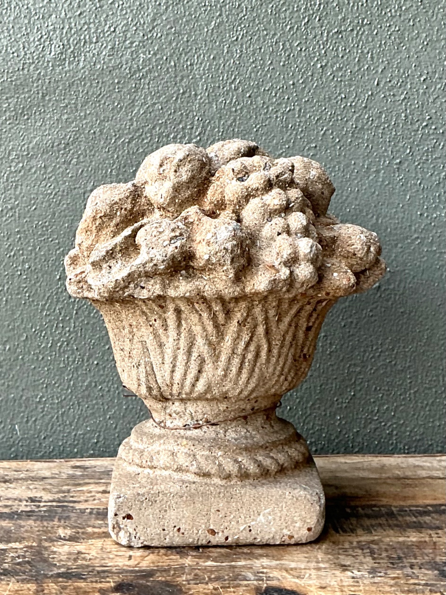 Vintage Concrete Fruit Basket Sculpture - Detail view