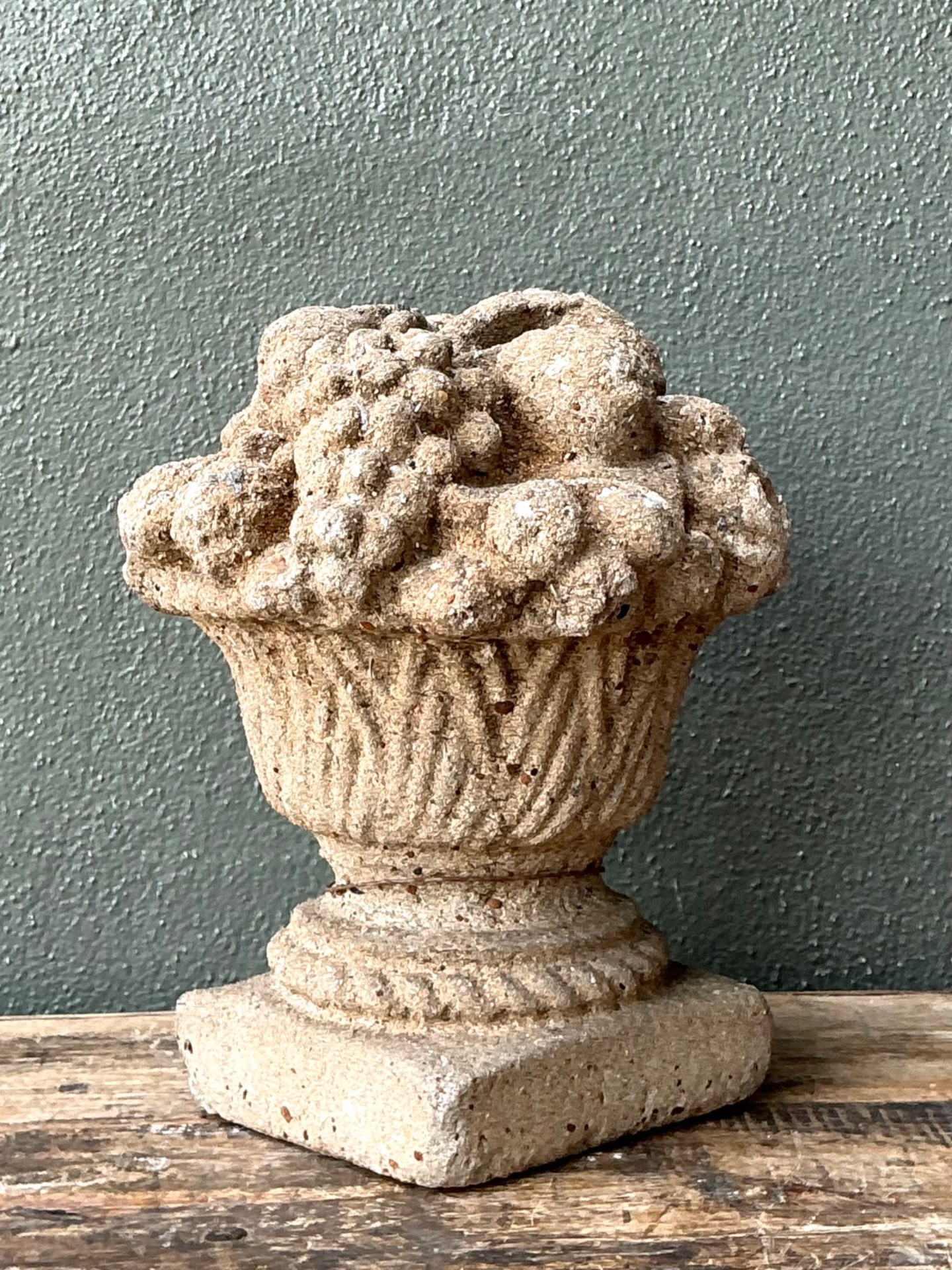 Vintage Concrete Fruit Basket Sculpture - Top view