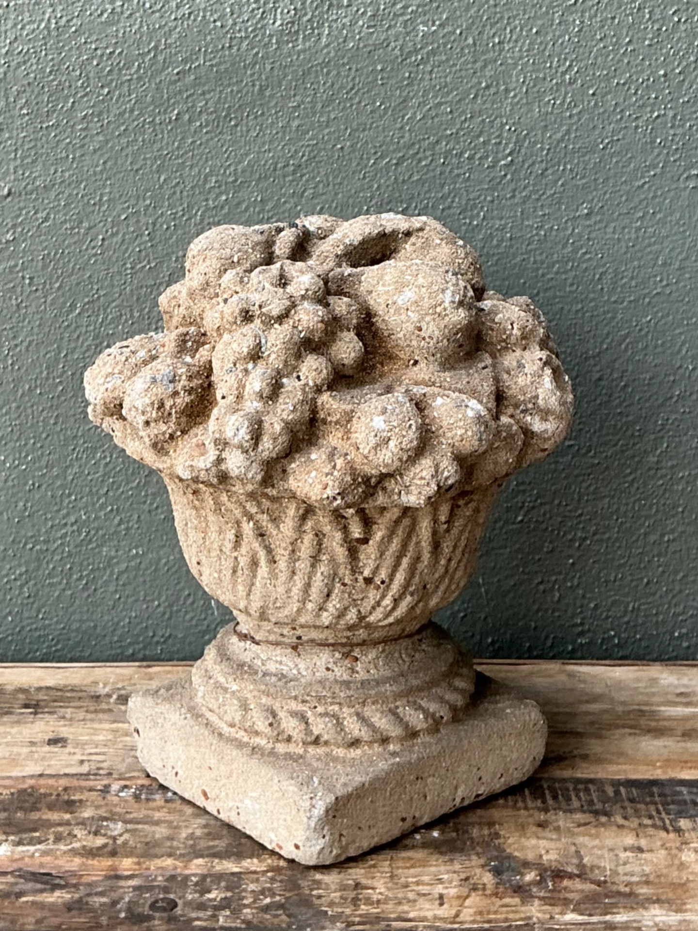 Vintage Concrete Fruit Basket Sculpture - Side view