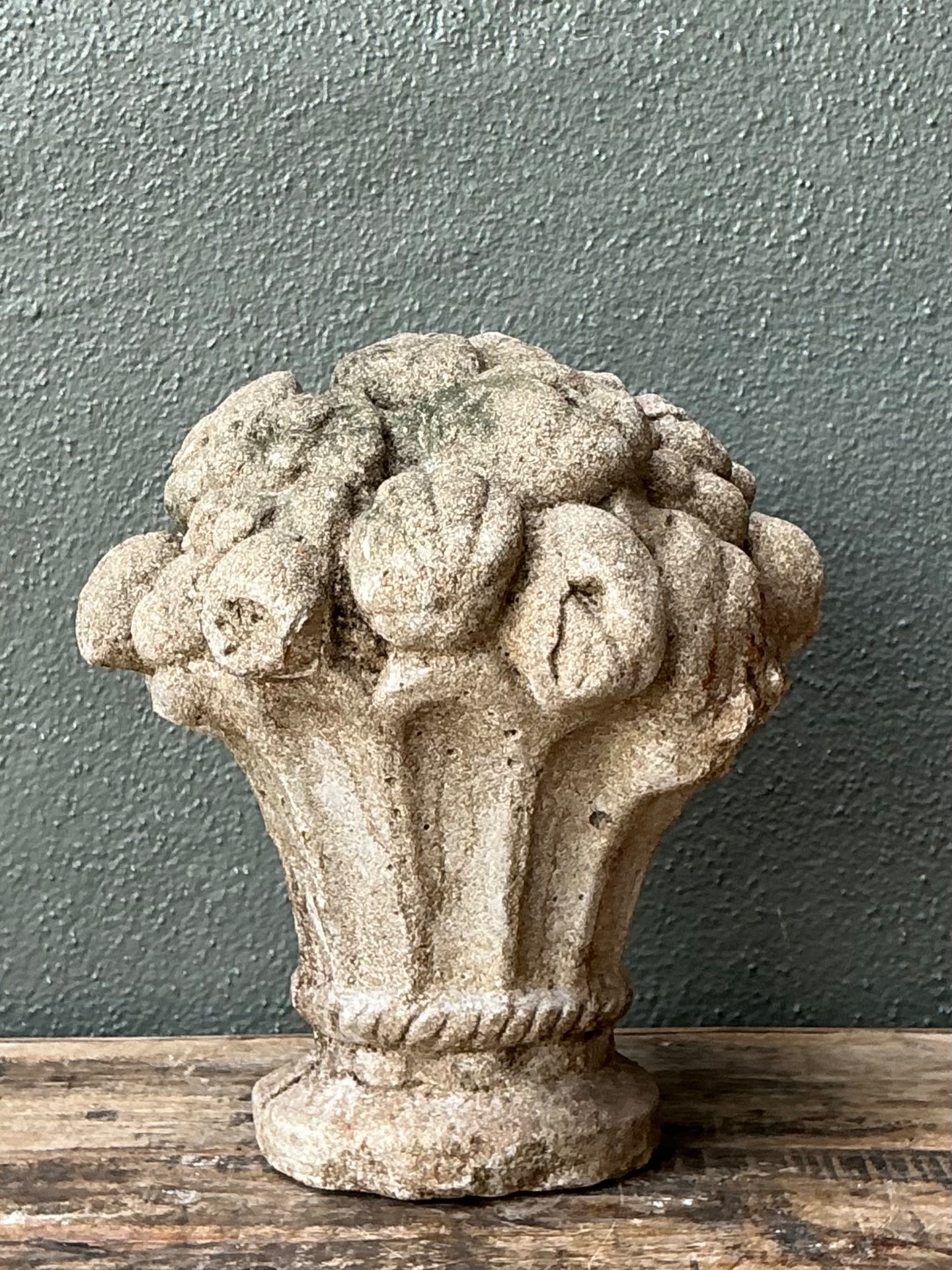 Vintage Concrete Fruit Basket Sculpture - Top view