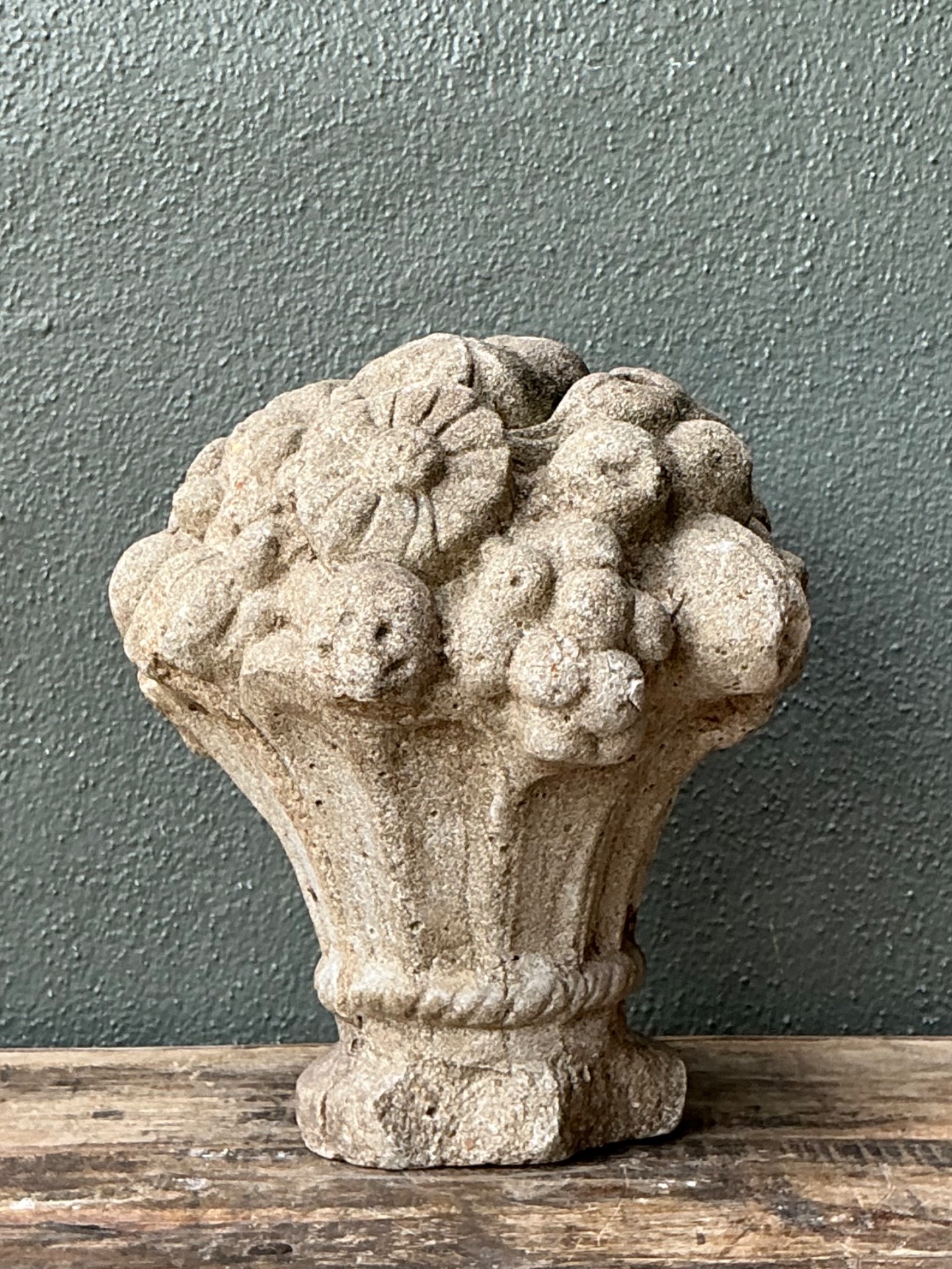 Vintage Concrete Fruit Basket Sculpture - Back view