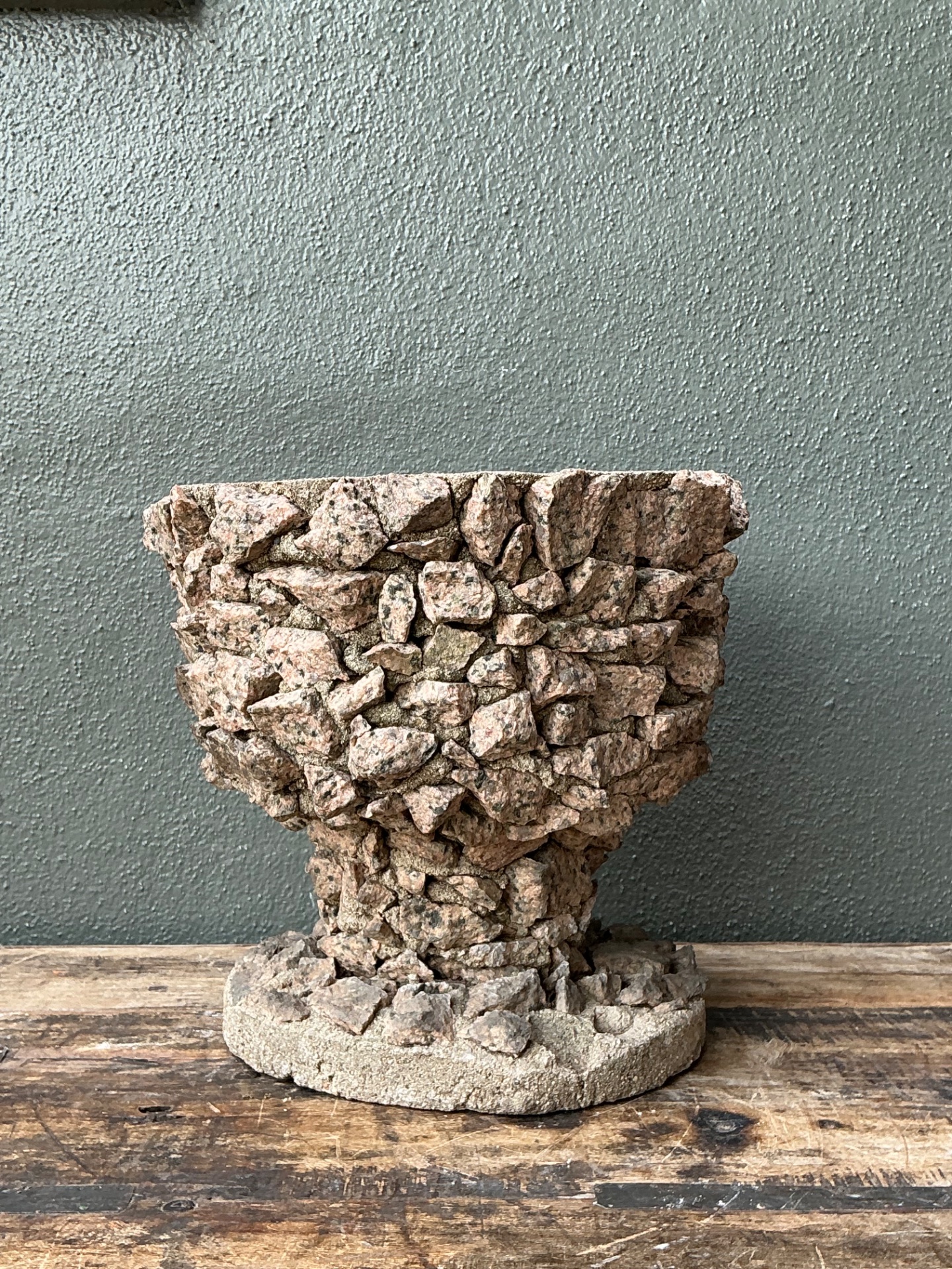 Vintage Stone Aggregate Planter - Side view