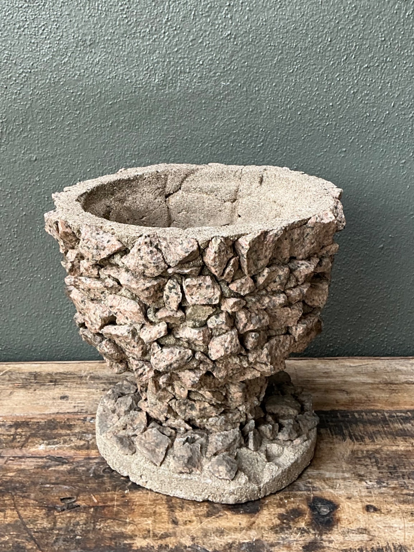Vintage Stone Aggregate Planter - Back view