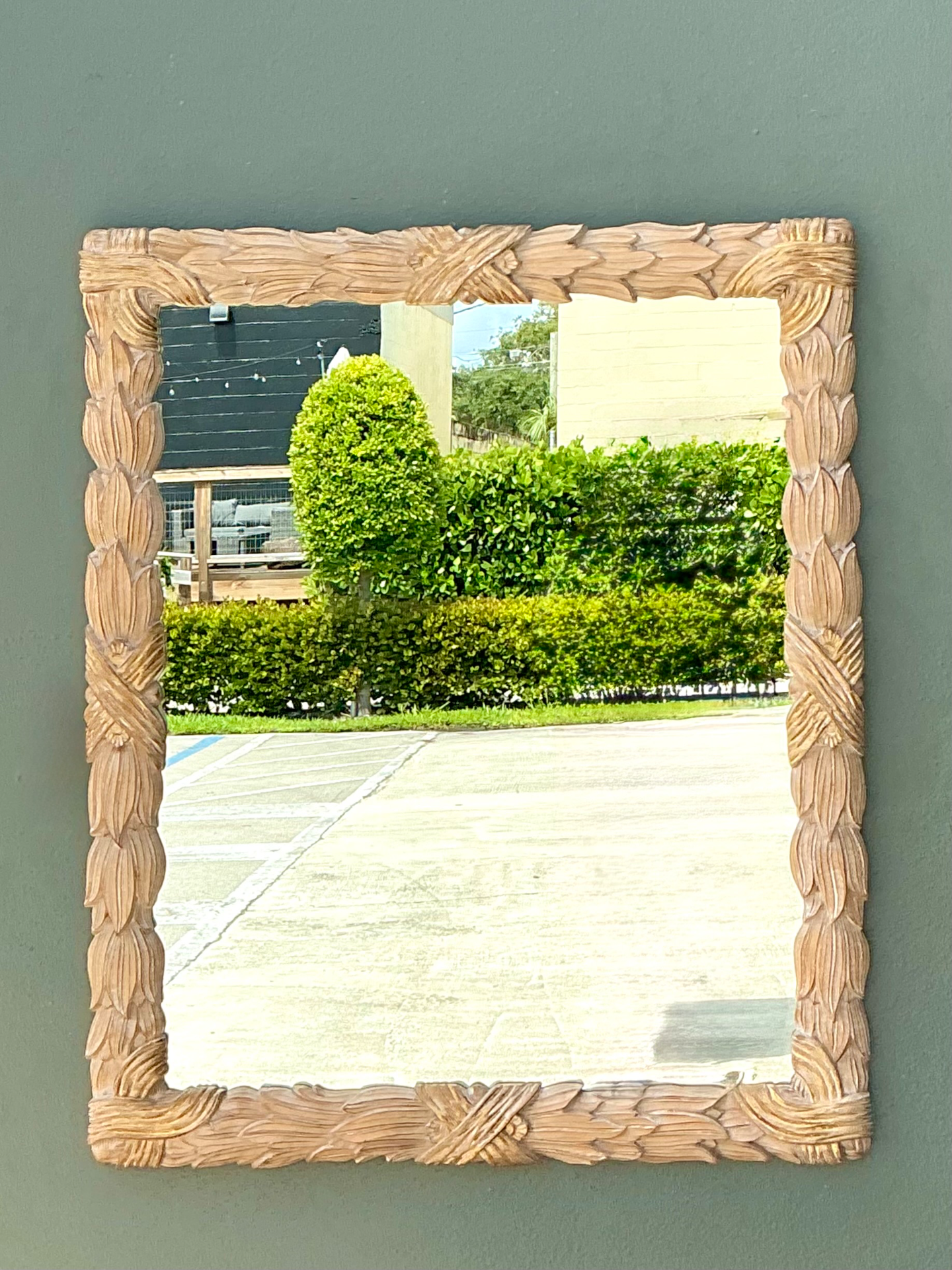 Vintage Carved Wood Leaf Frame Mirror - Top view