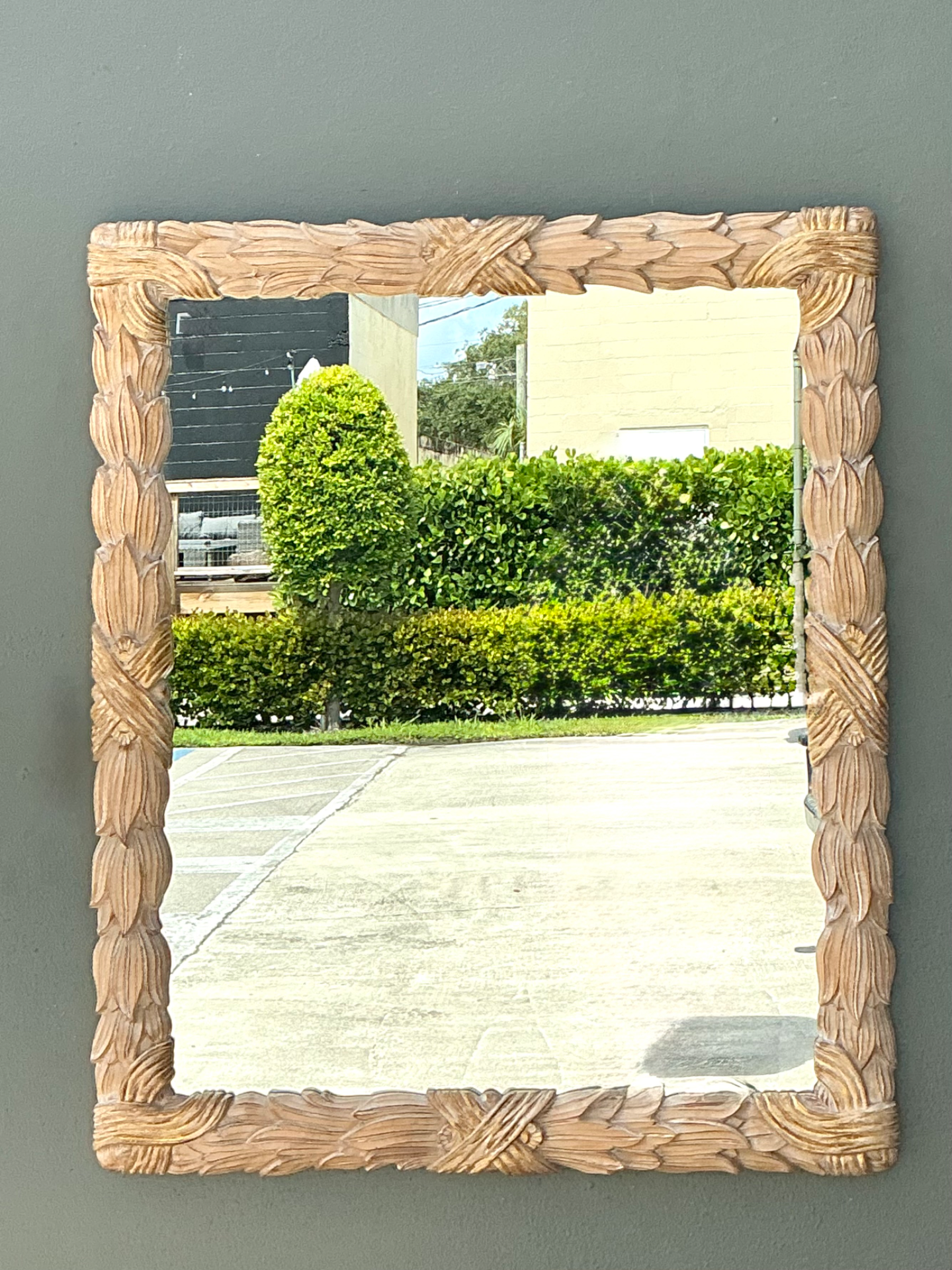 Vintage Carved Wood Leaf Frame Mirror - Side view
