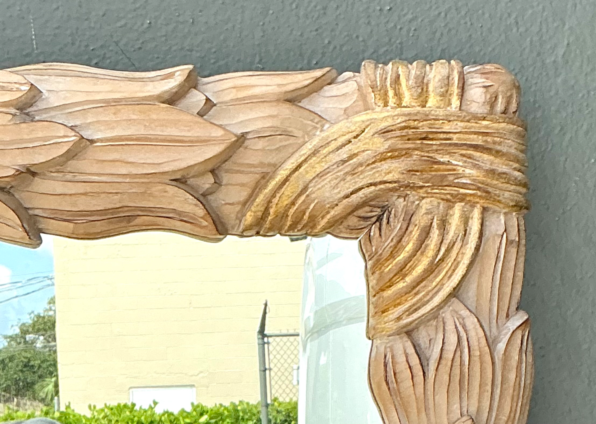 Vintage Carved Wood Leaf Frame Mirror - Detail view