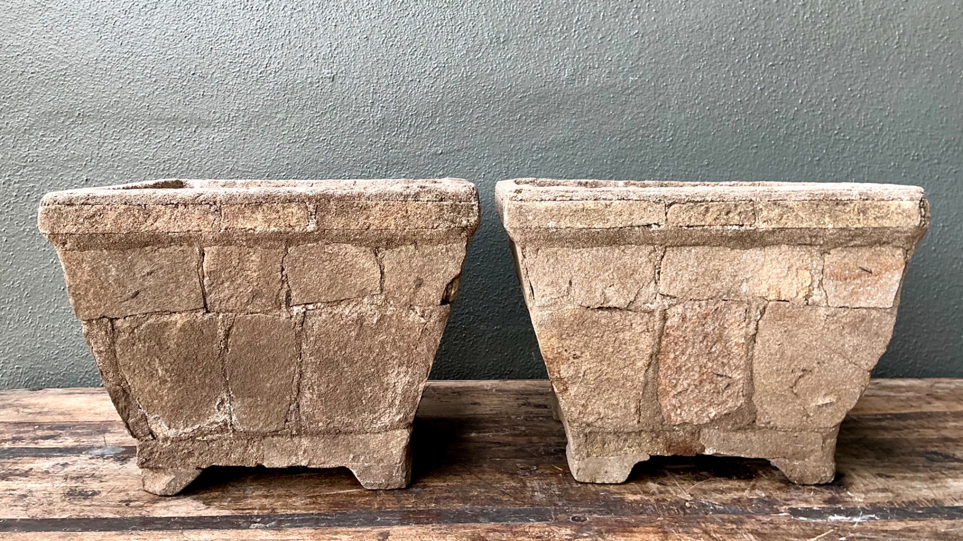 Vintage Stone Outdoor Planters - Set of 2 - Back view