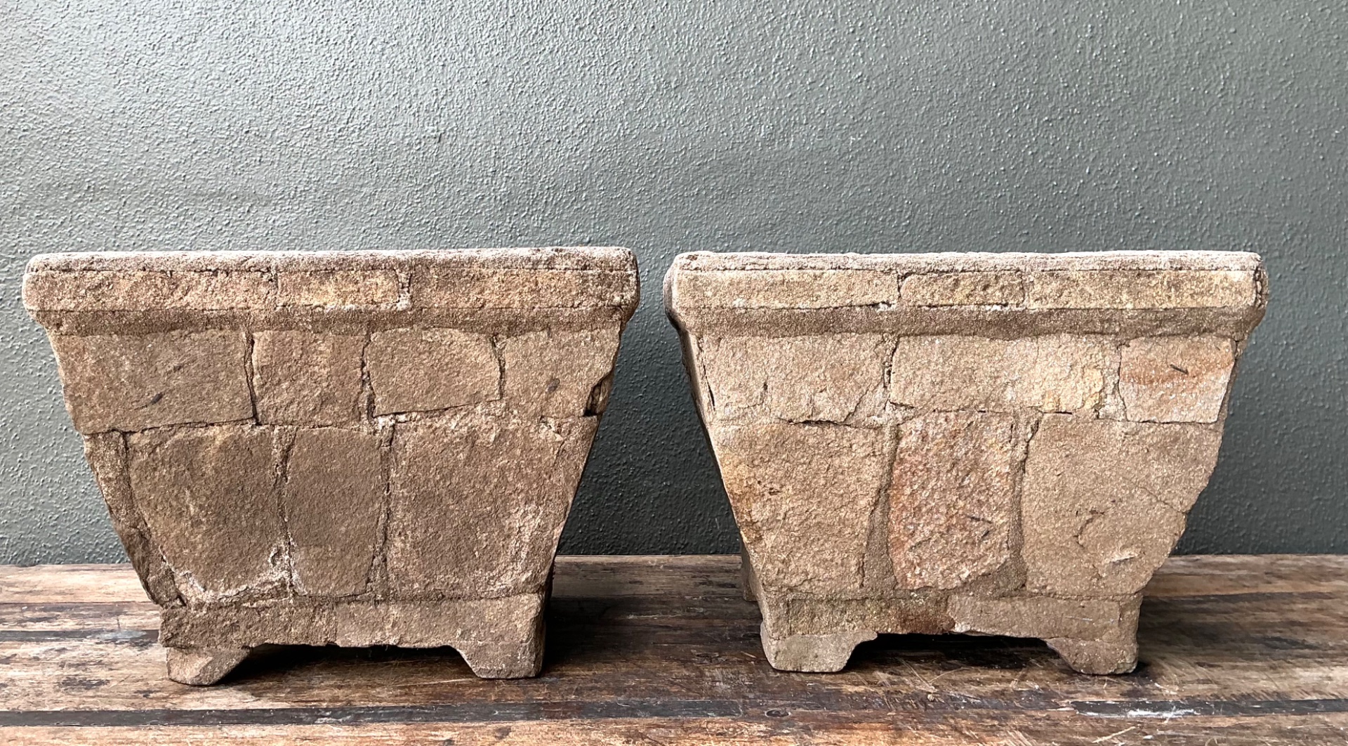 Vintage Stone Outdoor Planters - Set of 2 - Side view