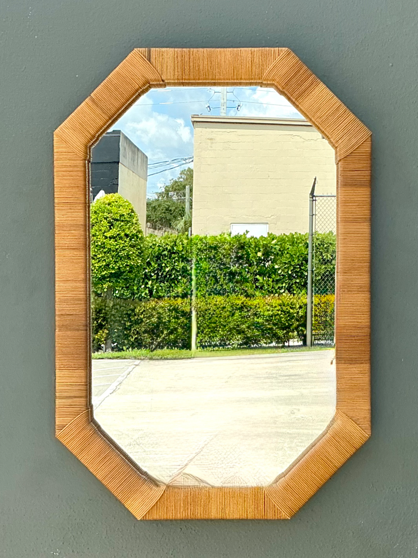 Vintage Octagonal Wrapped Rattan Frame Mirror - Detail view