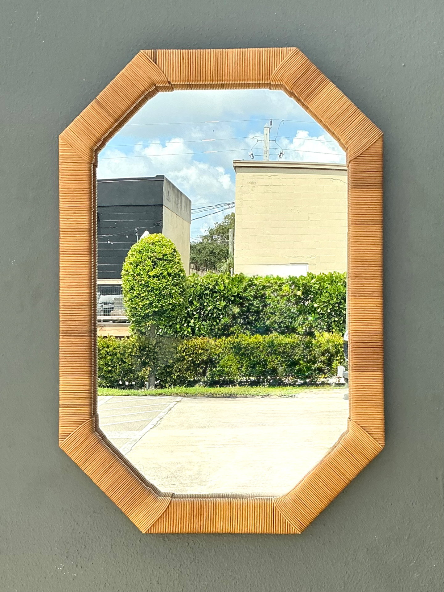 Vintage Octagonal Wrapped Rattan Frame Mirror - Top view