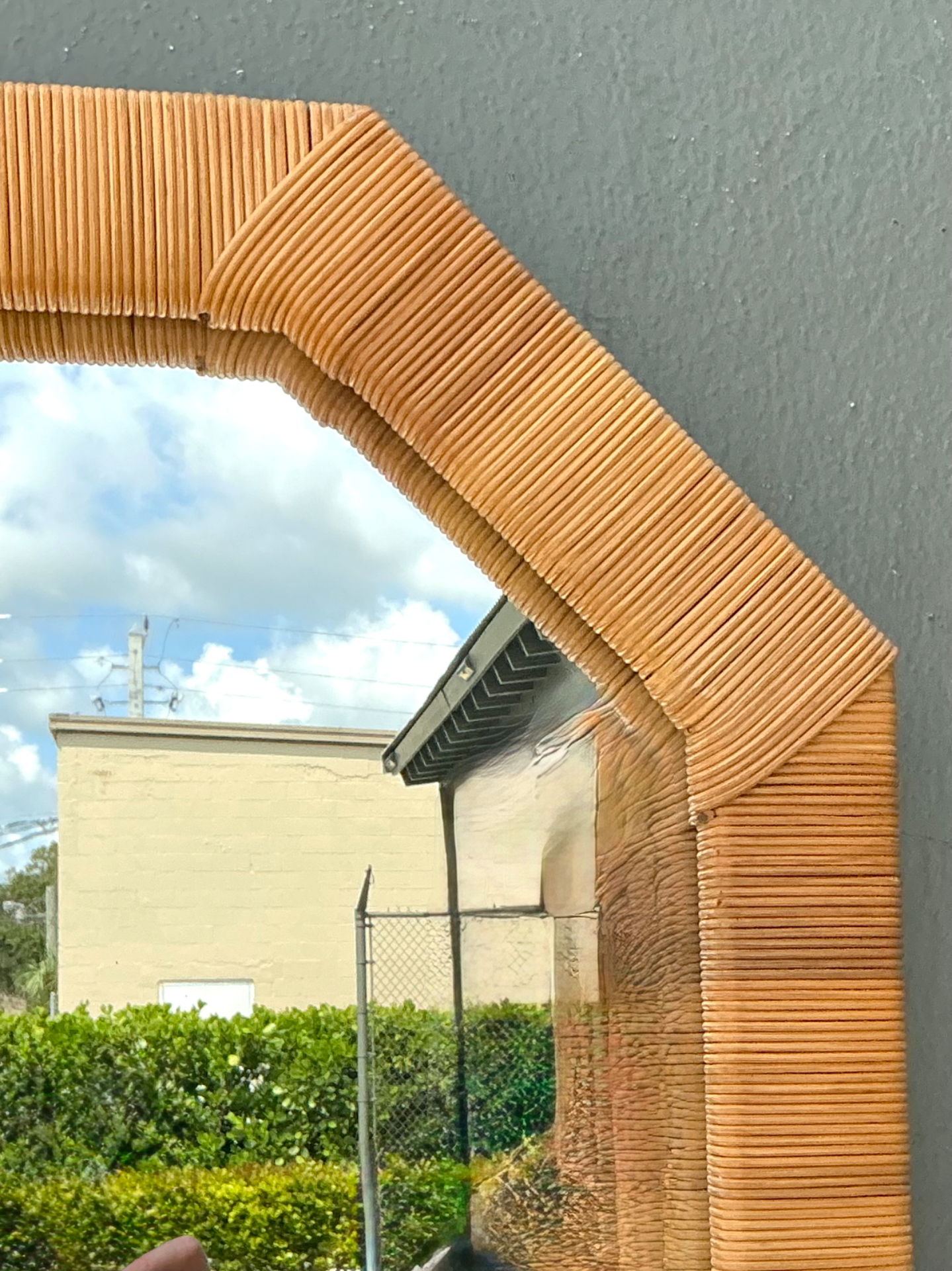 Vintage Octagonal Wrapped Rattan Frame Mirror - Side view