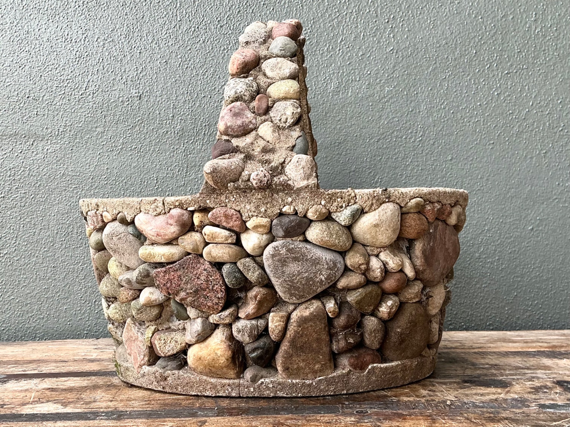 Vintage Rock Garden Basket Planter - Detail view