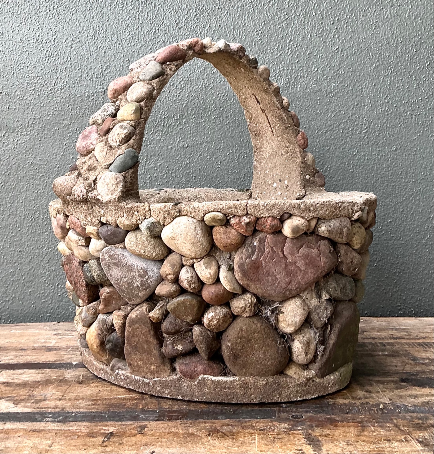 Vintage Rock Garden Basket Planter - Back view