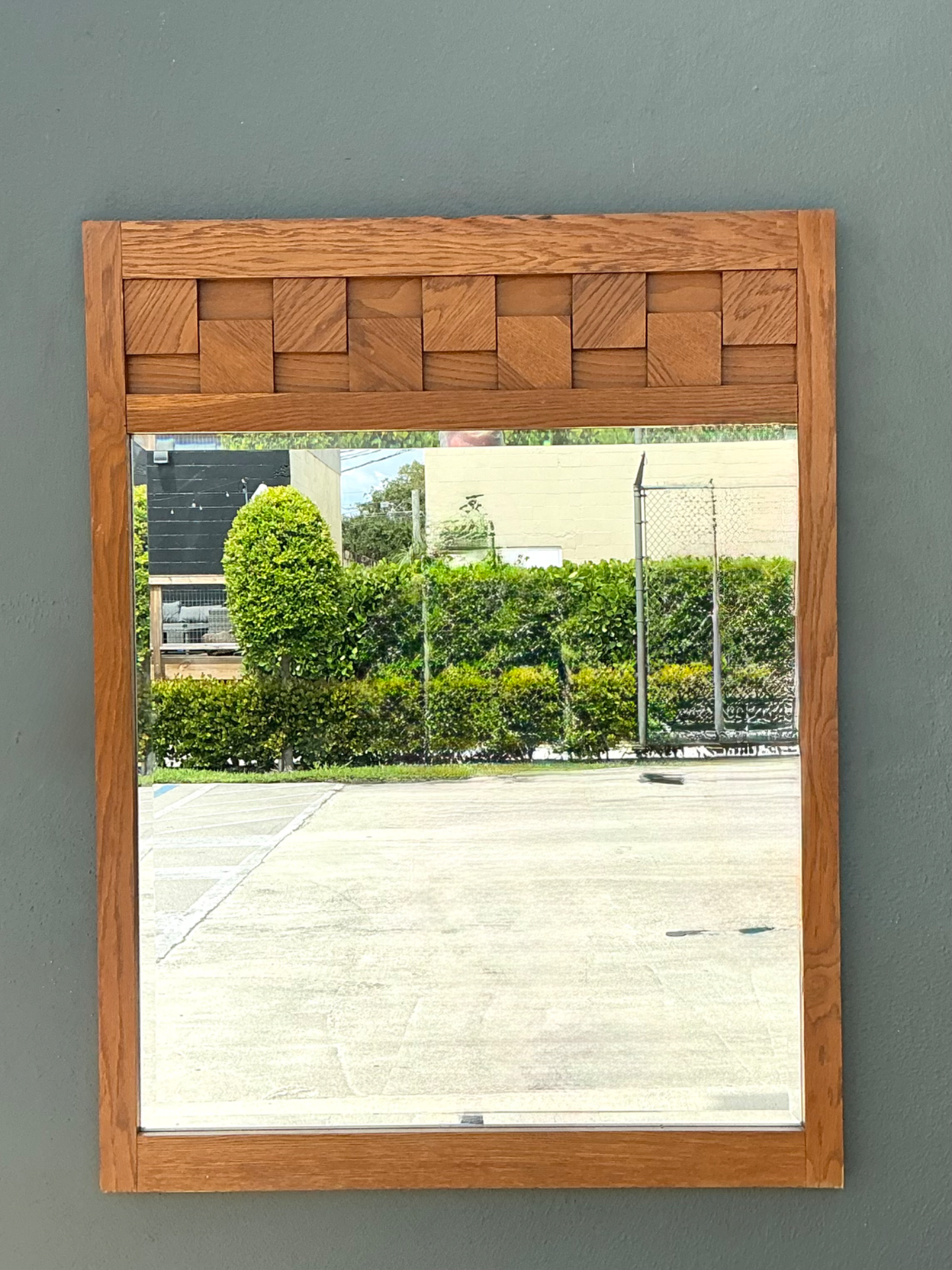 Vintage Lane “Staccato” Wood Mosaic Frame Mirror - Detail view